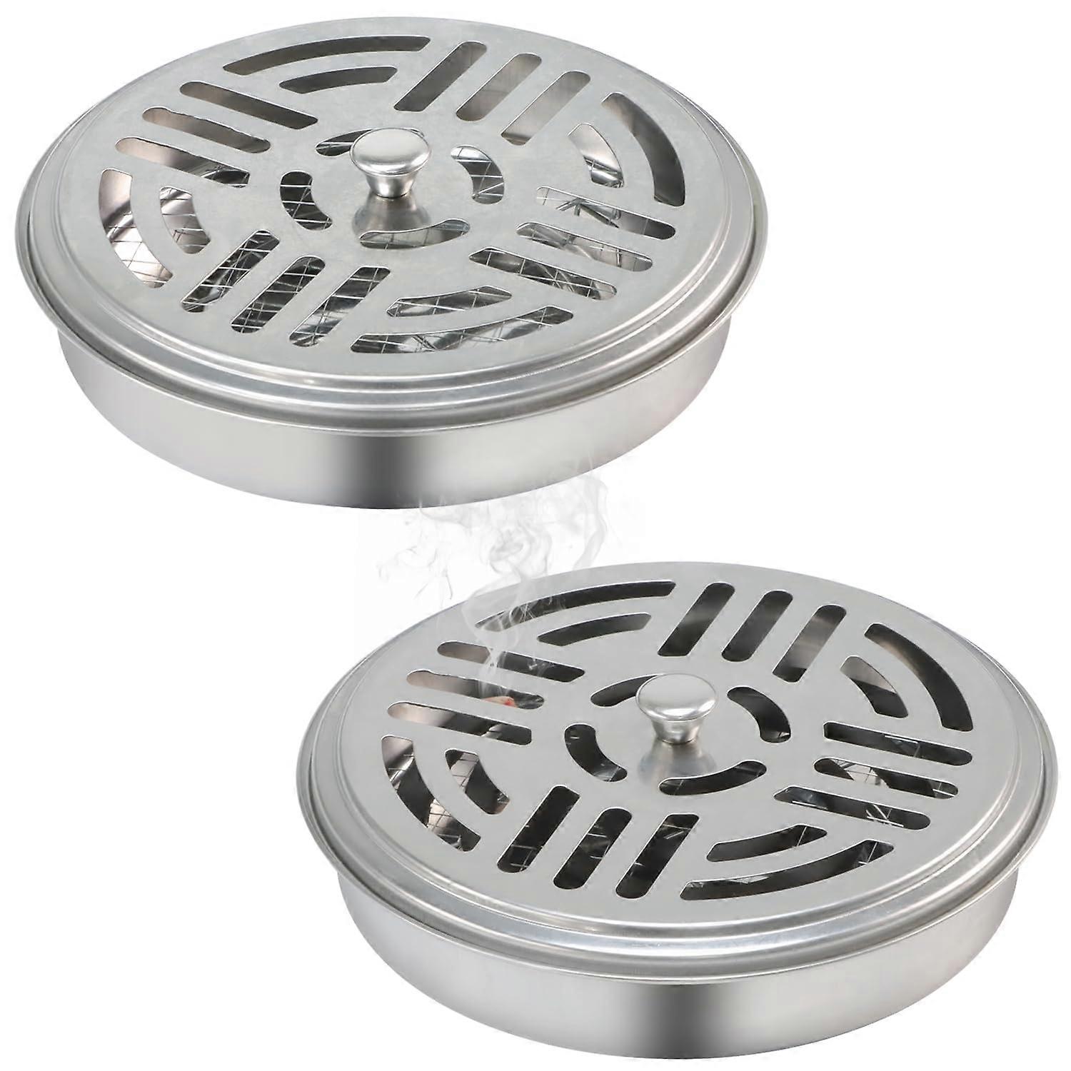 Incense Stick Holder, Mosquito Coil Holder, Classic Retro Round (Silver)