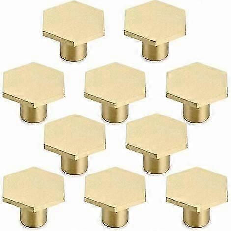 10 Solid Brass Hex Knobs - 30x21mm Round Cabinet and Furniture Handles