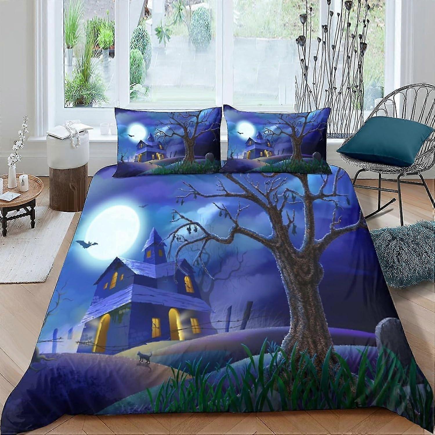 Halloween Capa de Edredom Conjunto de Capa de Edredom de Cama 3D Capa de Cama de Microfibra Macia 3 Peças para Crianças com Fronha Dupla