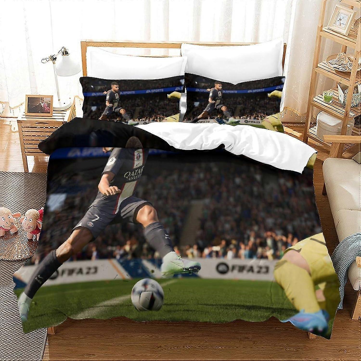 Colchão de Bebê 3D Adequado para Superstar do Futebol, 3 Peças Nios Y Adolescentes Capa de Edredom com Fecho de Zíper.