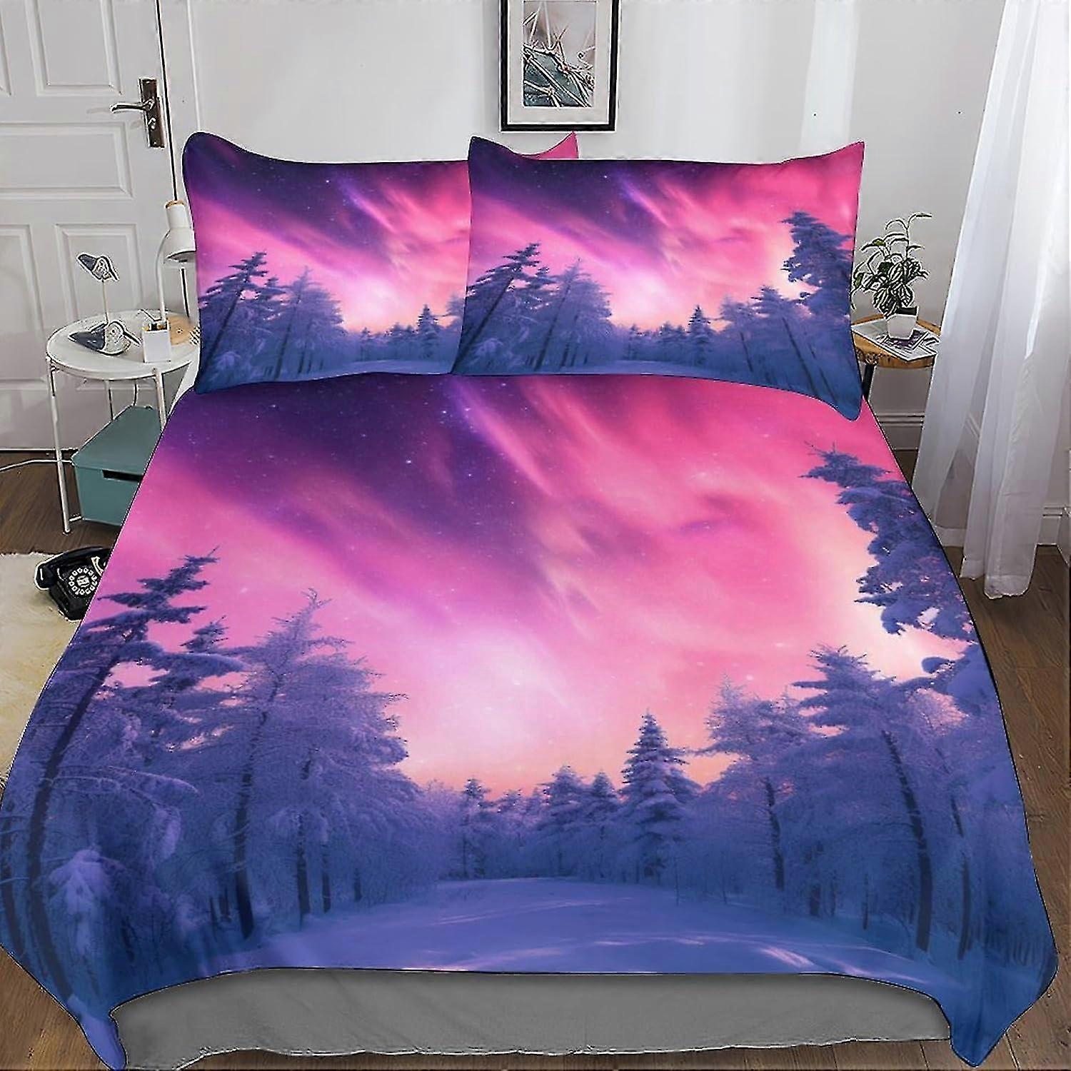 Conjunto de cama impresso em 3D para crianças e adolescentes com design de céu estrelado, inclui capa de edredom e fronha, microfibra com fecho de zíper