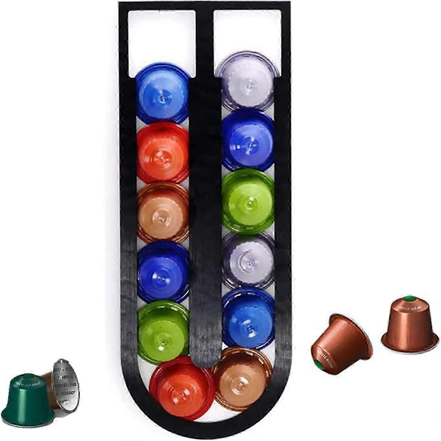Office Wall Mount Holds 12 Coffee Capsules Storage Rack (Black)