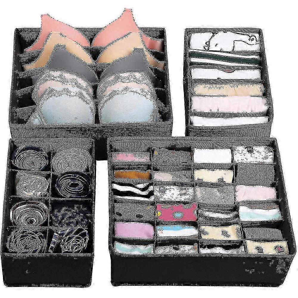 Underwear Storage Box, Foldable Wardrobe Storage Box Drawer Organizer for Underwear, Bra, Socks (Gray)