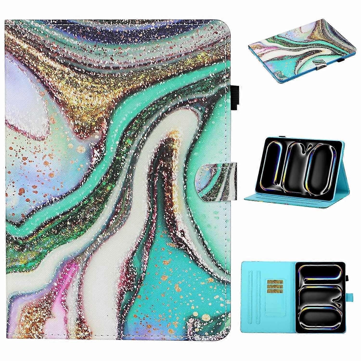 w1h For iPad Pro 11 (2024) Card Slot Case Pattern Print Anti-Scratch y8H Leather Tablet Cover - Colo