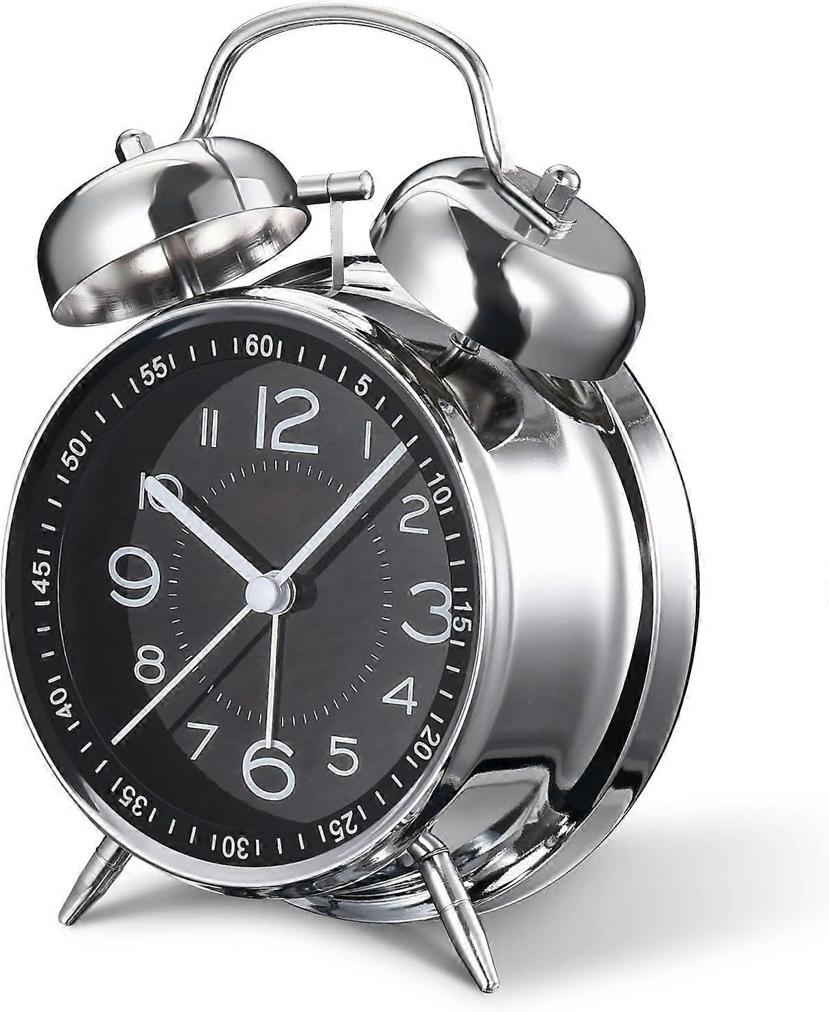 Loud Alarm Clock for Heavy Sleepers Adults, Retro 4 Inch Silent Non-Ticking Quartz with Backlight, Dual Clock Analog Kids Alarm Clocks