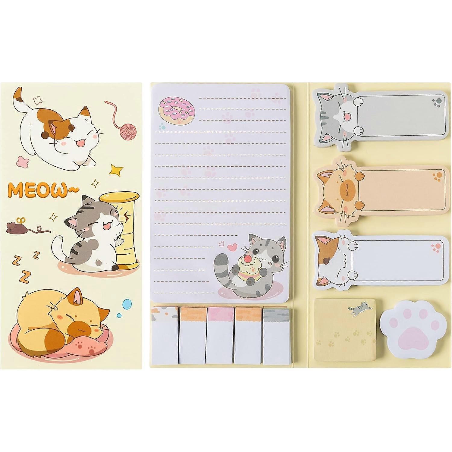 550-Sheet Cute Cartoon Cat Sticky Notes Set | Assorted Cat & Paw Shapes, Self-Stick Memo Pads with Animal Divider Tabs | Back to School & Office Suppl