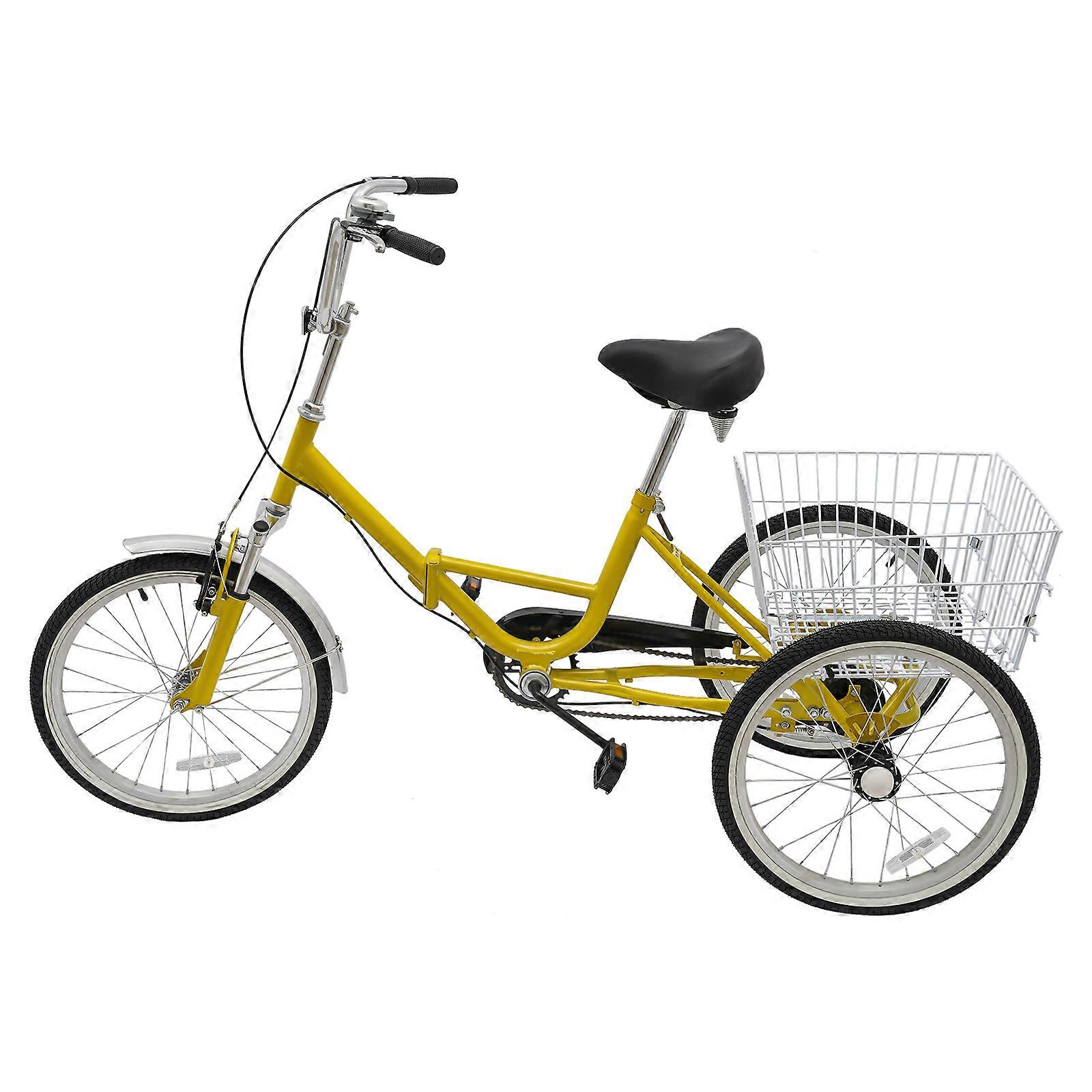 Voksen Trike Sammenleggbar 20-tommers 3-hjuls sykler Enkeltgir Cruise Bike Trehjulede sykler med handlekurv for seniorer Kvinner Menn