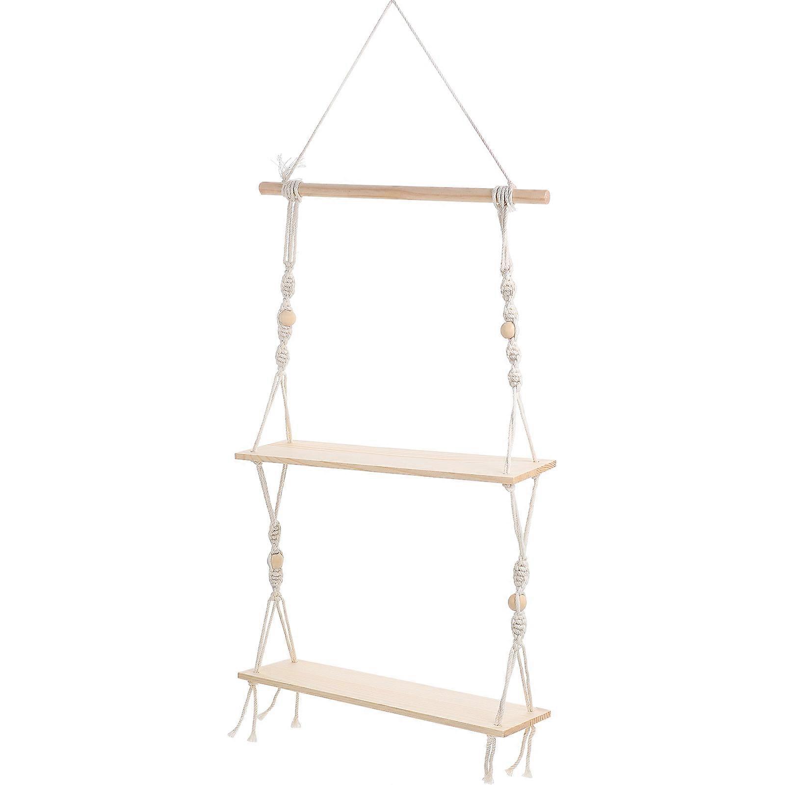 Wall Mount Plant Pot Rack with Cotton Rope Material Beige Color for Home Use 1Pc
