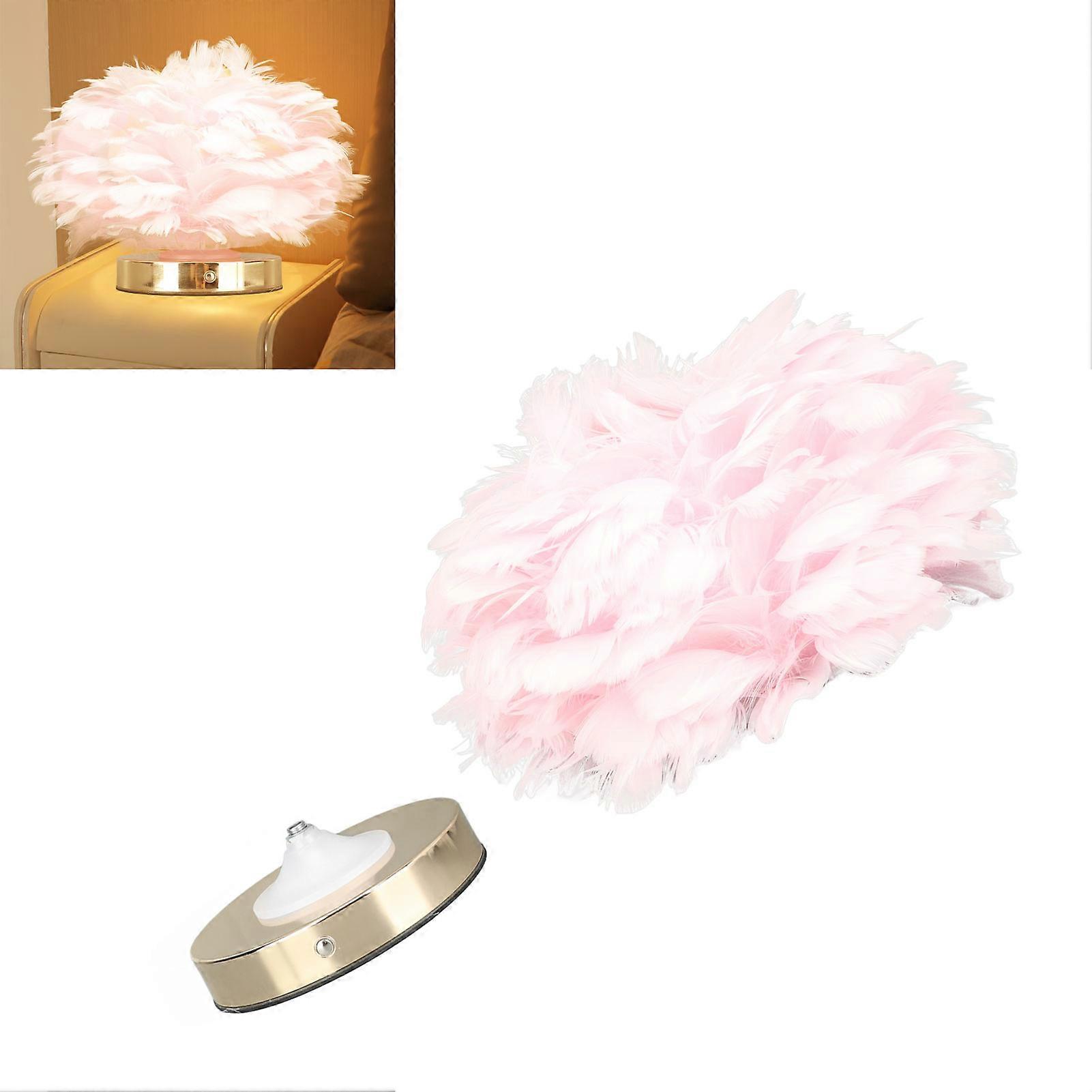 Feather Table Lamp Stepless Dimming USB Charging Touch Control LED Table Lamp for Bedroom Cafe Pink 