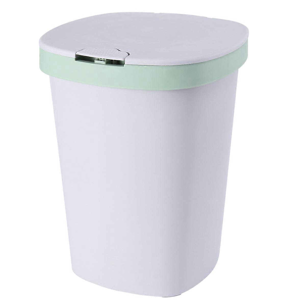Push Button Trash Can with Lid for Storage Made of Plastic Green Color Large Capacity Size S