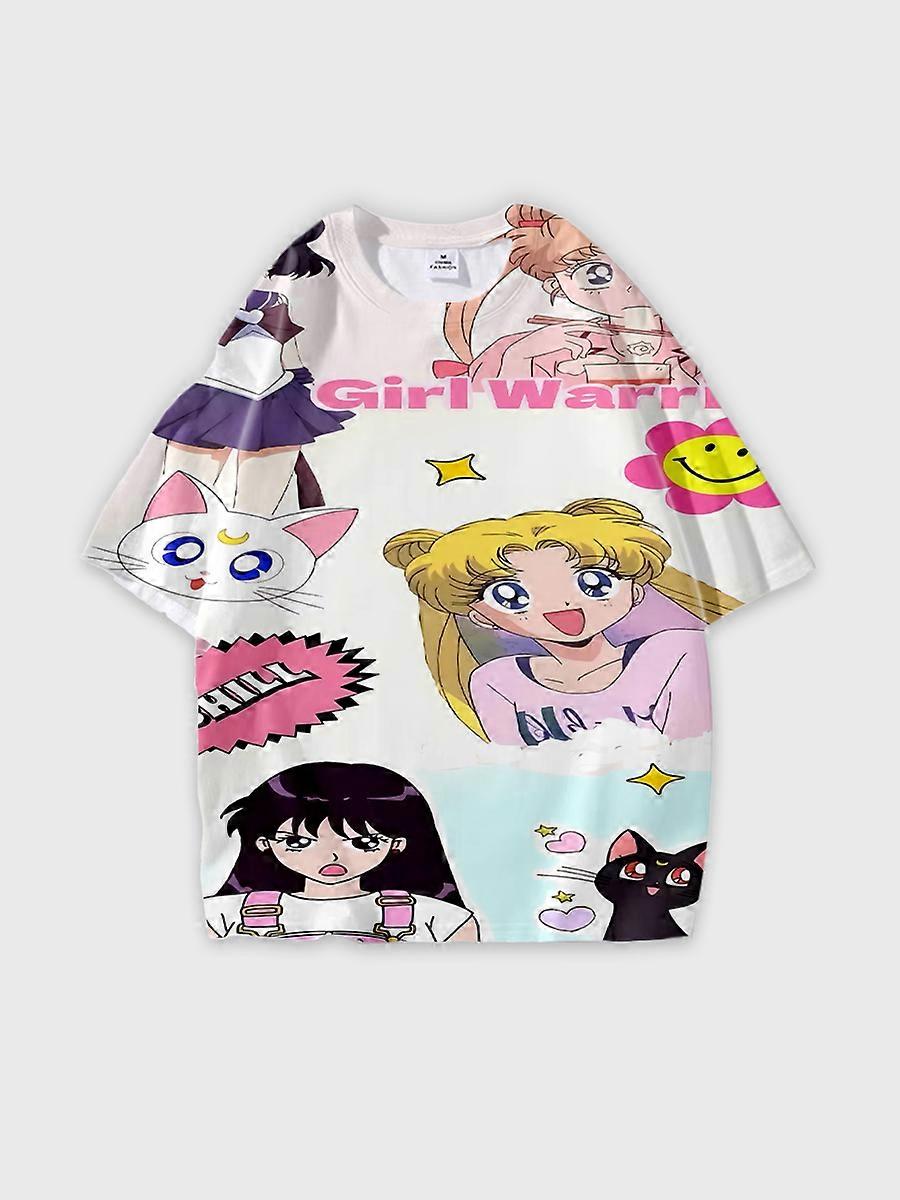 T-shirt round neck Role Pattern loose short sleeve D2292