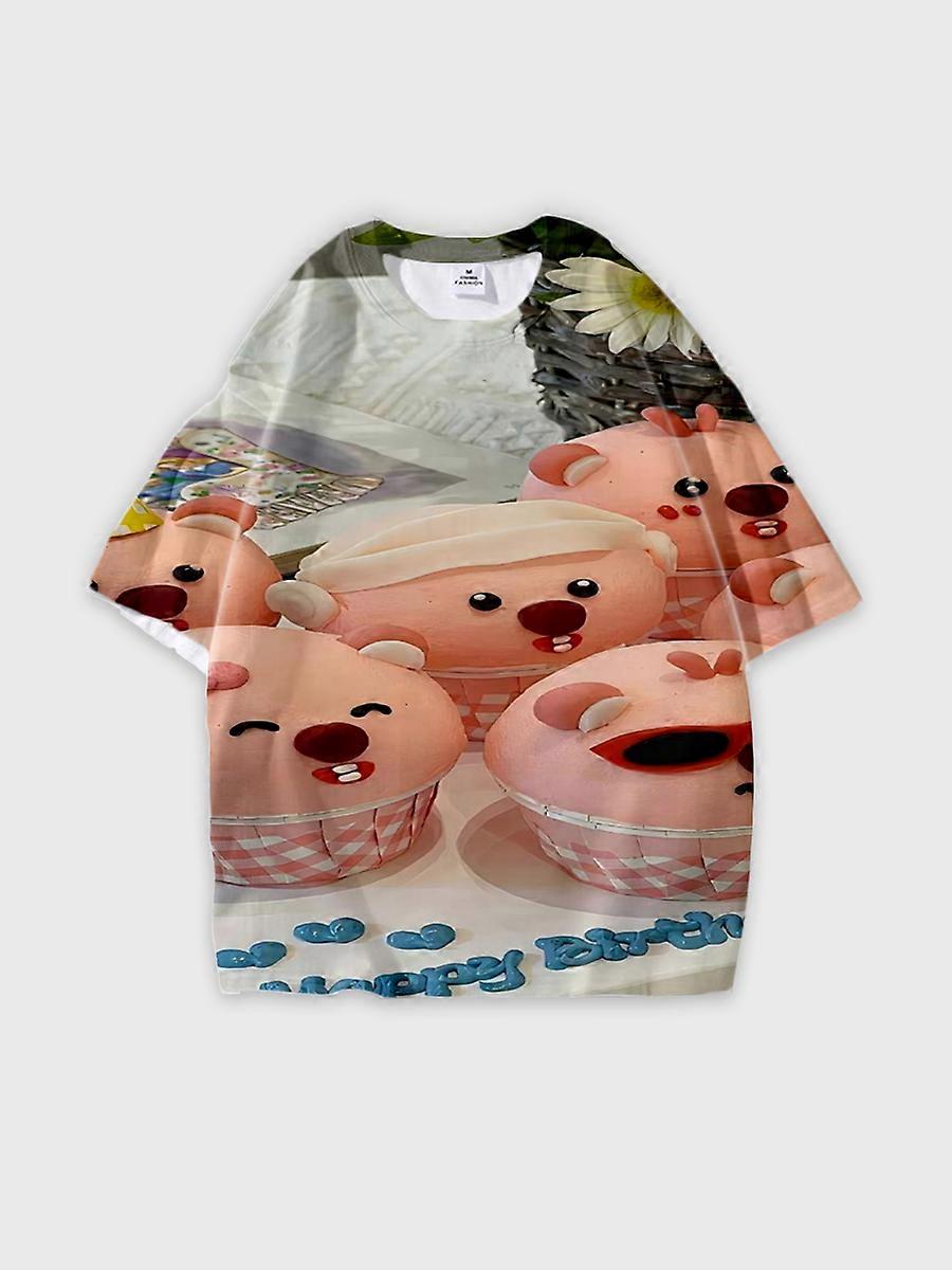 T-shirt round neck Cartoon Pattern loose short sleeve C2201