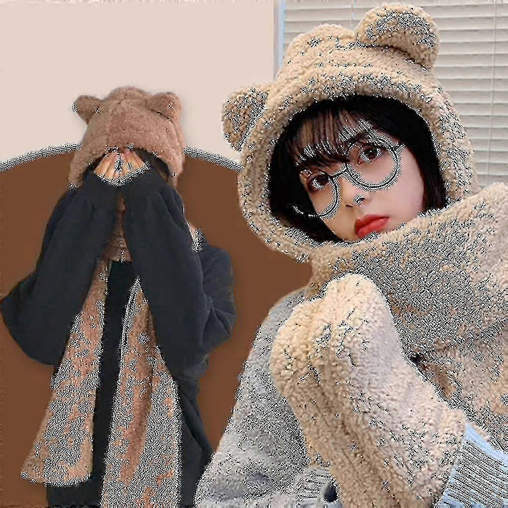 لطيف قبعة الأذن الدب وشاح قفازات مجموعة الشتاء النساء كل مع لطيف مقنع الدب وشاح قفازات حامي الأذن الباردة الدافئة أفخم قبعة