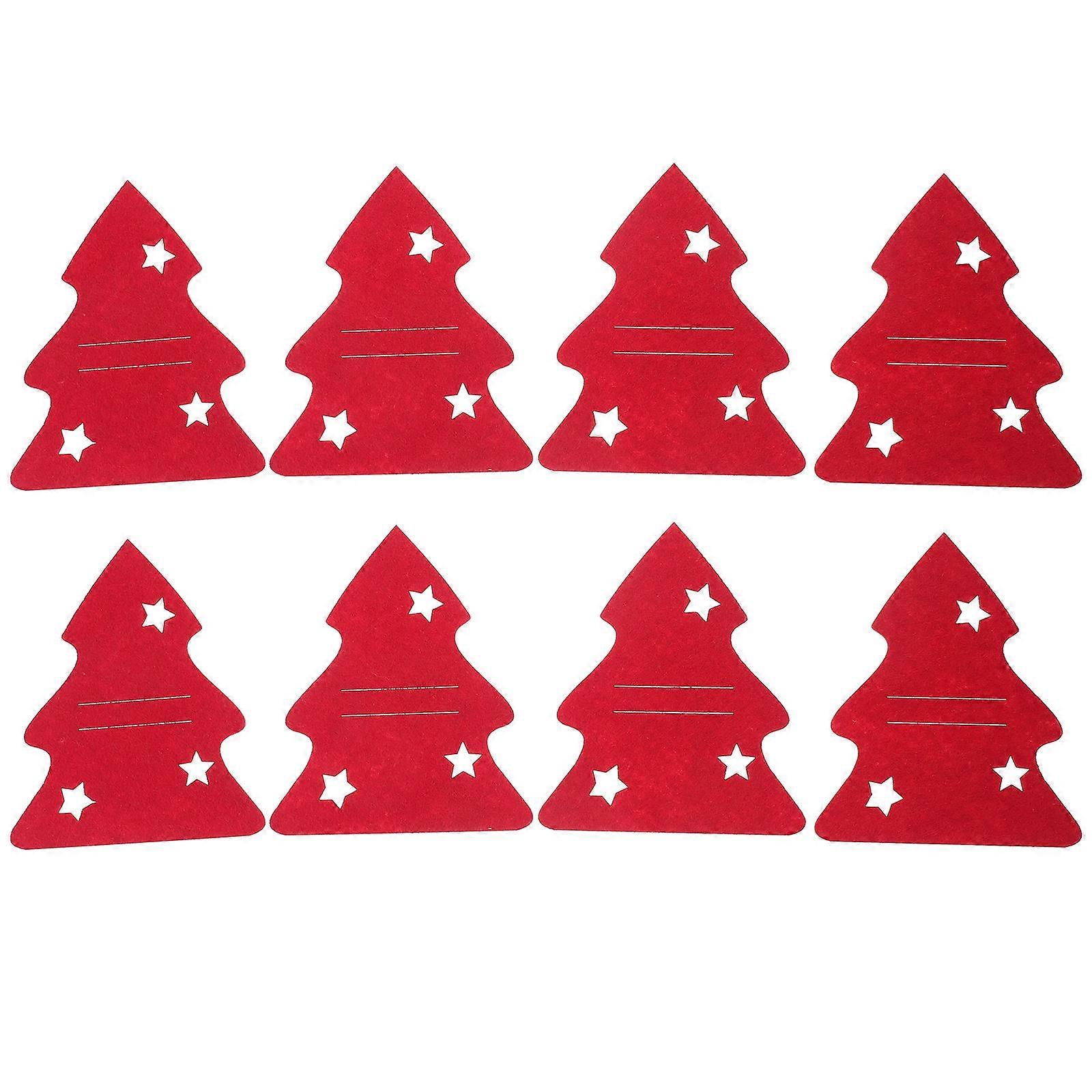 Table Spoon Holder Christmas Tree Shaped Red Felt Cloth 8Pcs