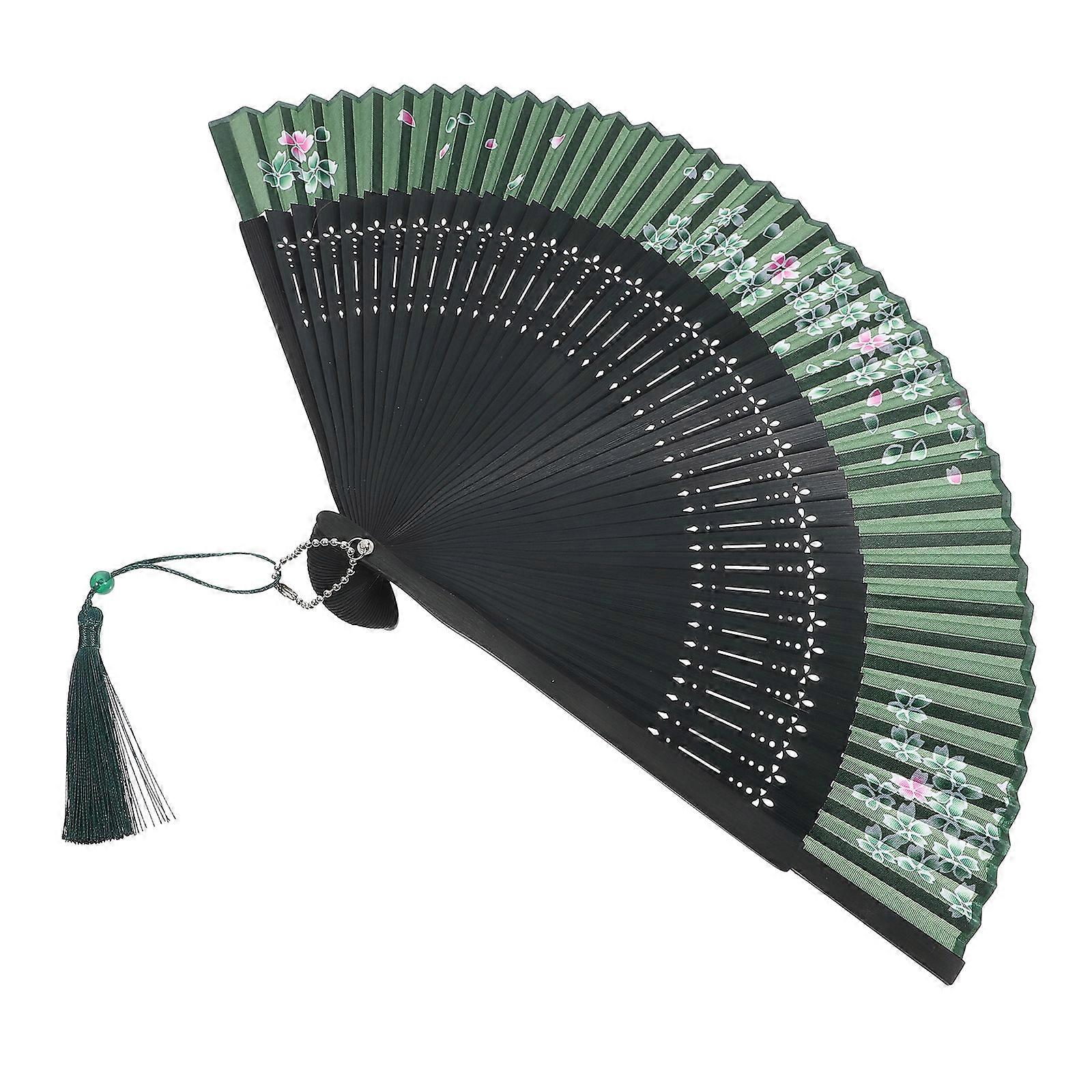 Vintage Folding Fan with Delicate Patterns for Decoration Portable Bamboo and Cloth Hand Fan 9 Inches