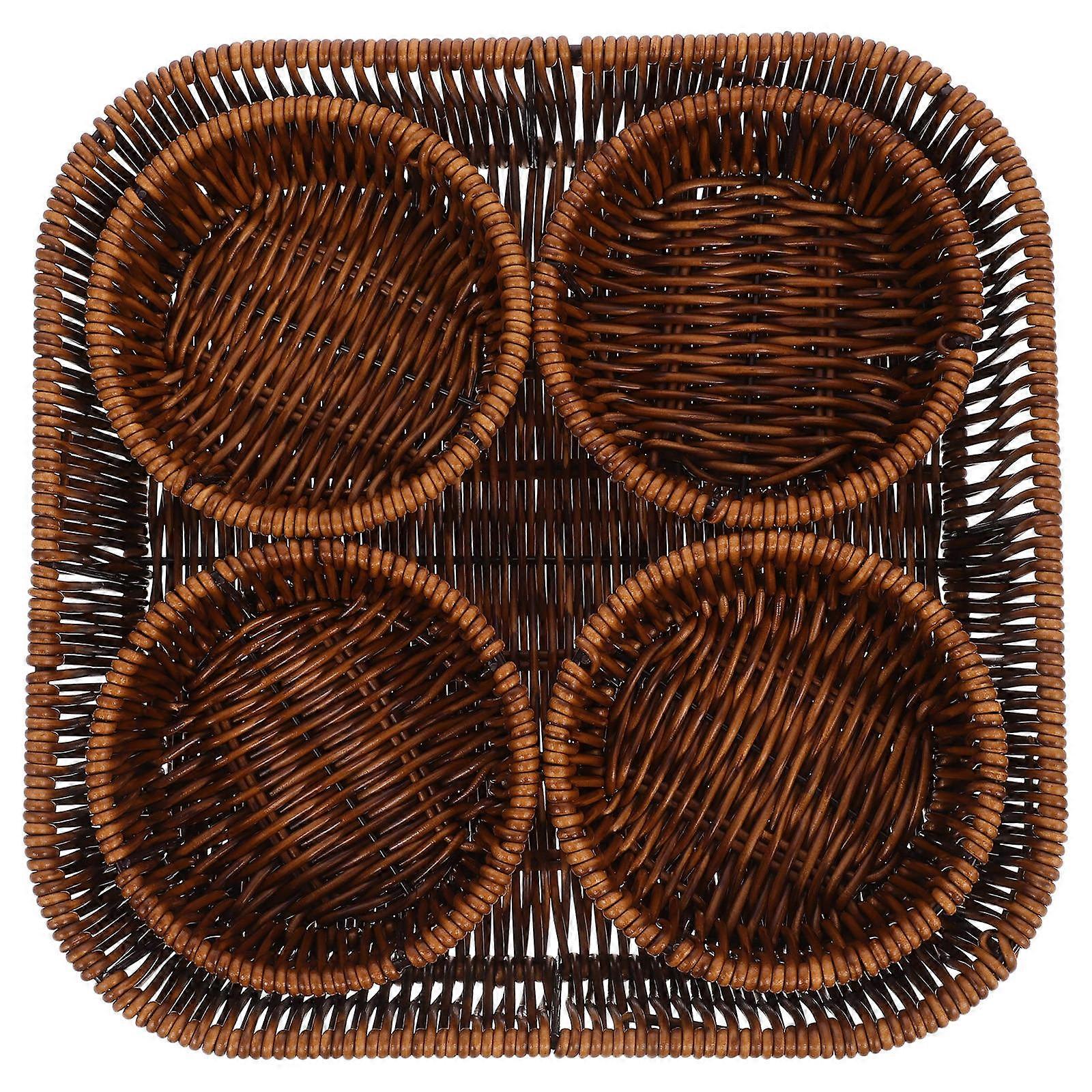 Imitation Rattan Fruit Basket for Storage Coffee Color PP and Iron Material Simple Design 1 Set