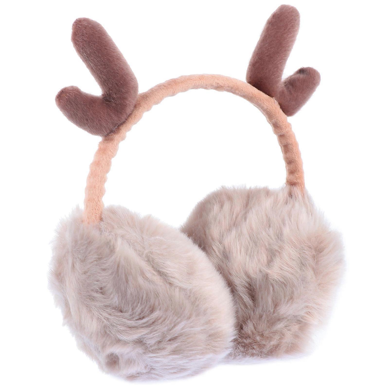 Khaki Plush Earmuff for Ear Warming Keeps Children Warm in Winter with Elastic Fit