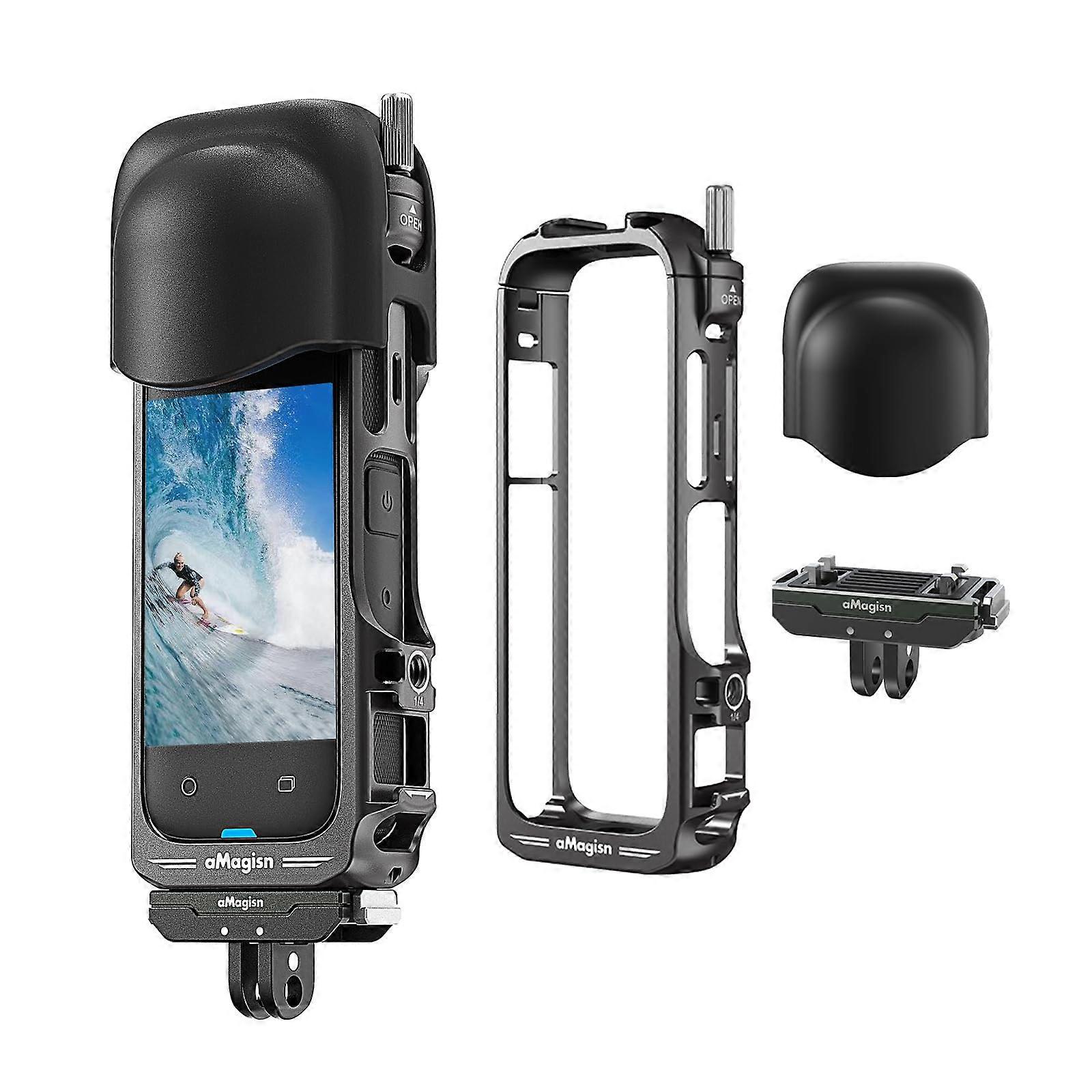 360x4 Aluminum Case with Quick Release Mount and Silicone Lens Cap for Insta360 X4 - Durable, Lightweight, Bundle 3