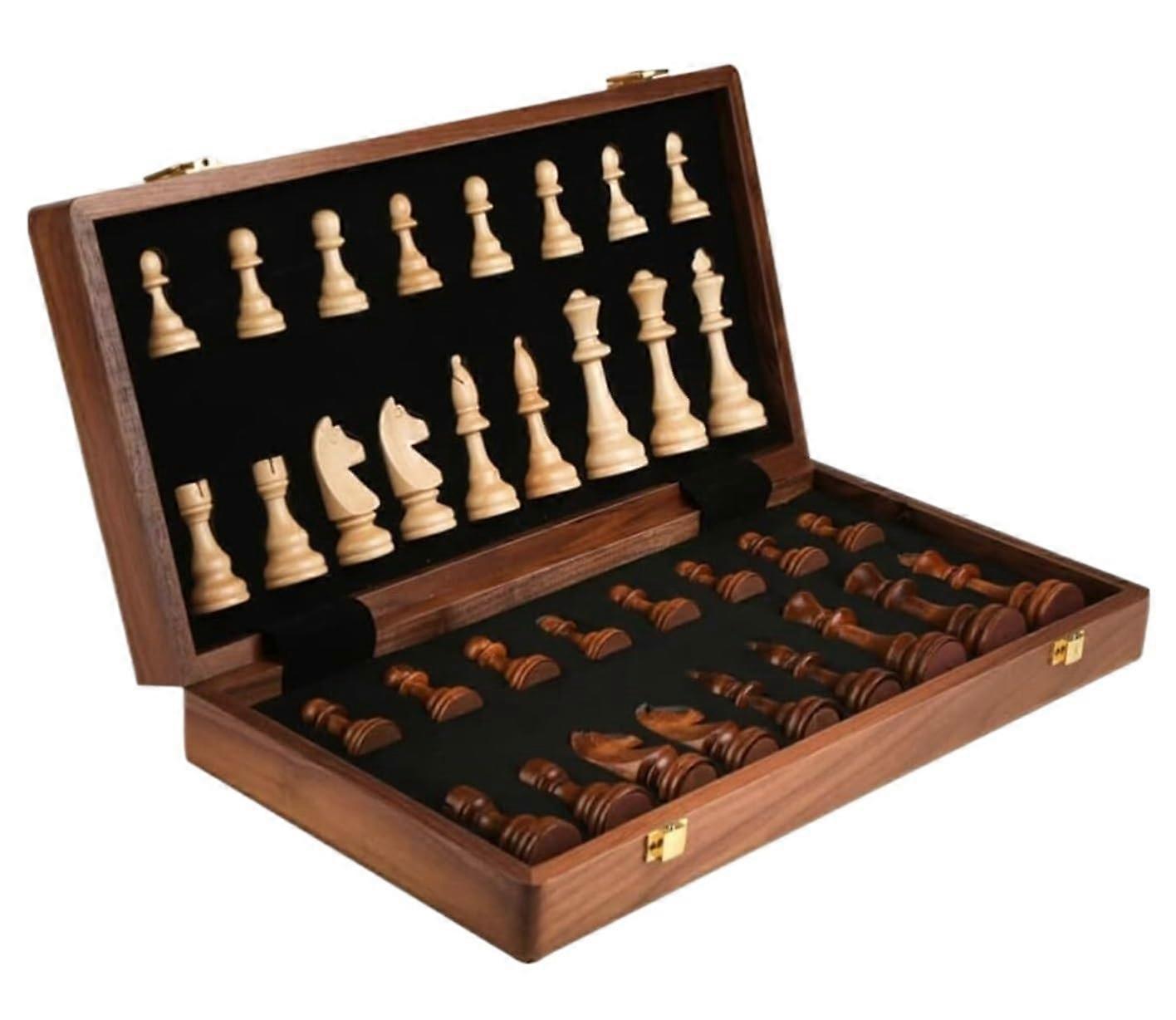 Traditional Chess Set: Solid Wood, 45 cm Board, Folding Storage Box, Classic Chessboard for Chess Games