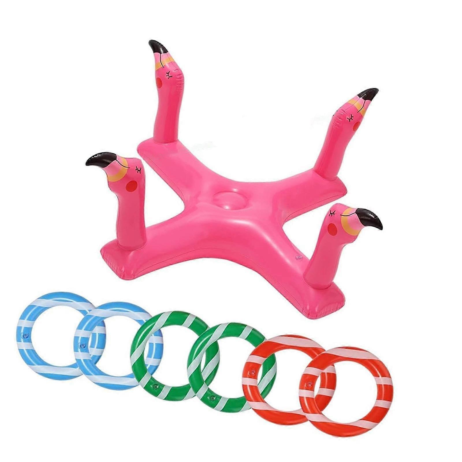 Inflatable pool ring toss toy, water play toy, easy storage, practical, durable, portable floating ring toss game, pool beach game, flamingo
