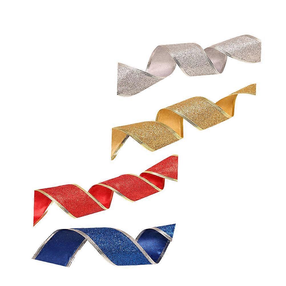 Assorted Color Glitter Christmas Ribbons 4Pcs Roll Tape For Gift Wrapping And Celebration Supplies For Family Gatherings