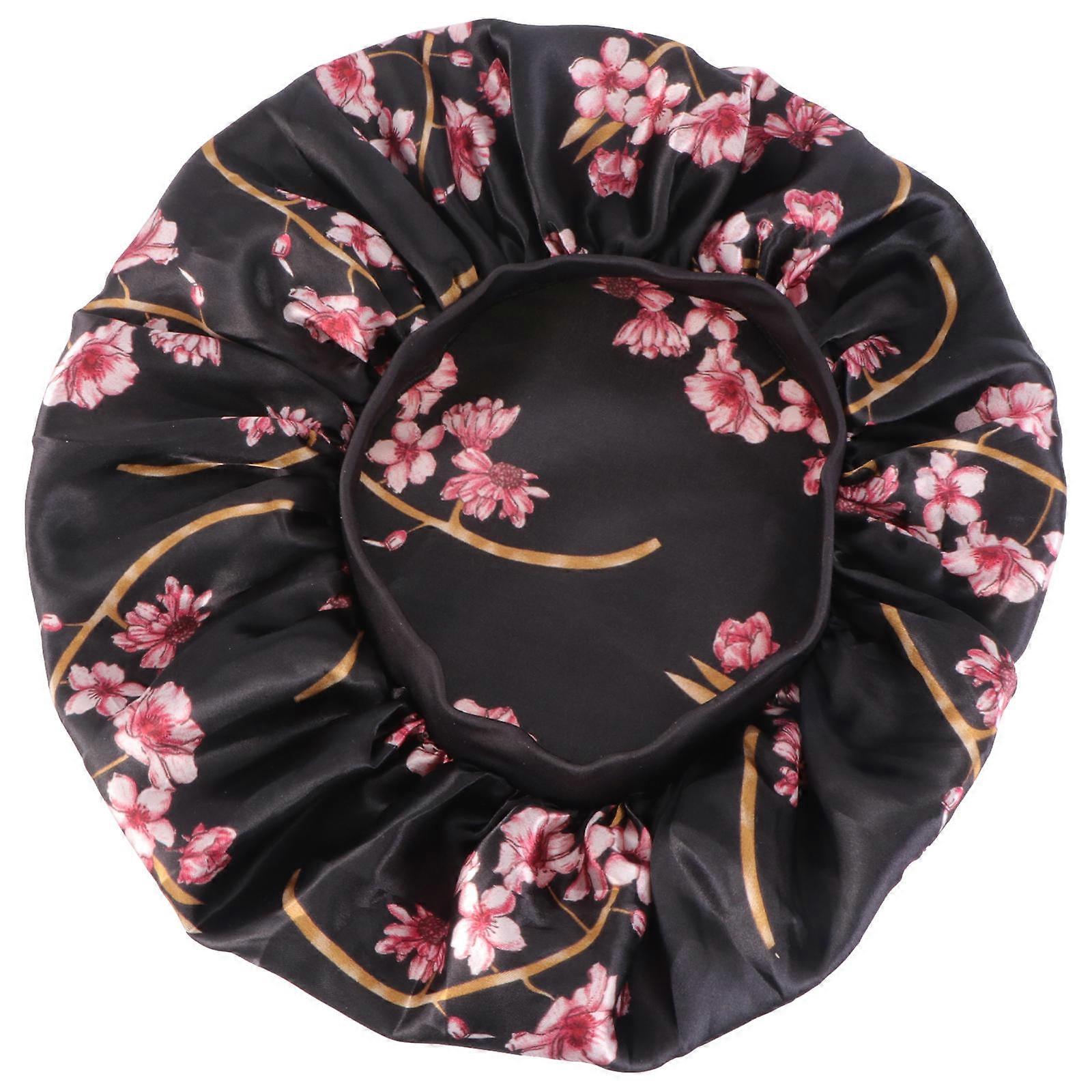 Satin Sleep Hat For Women With Elastic Hair Protection In Black 1Pcs