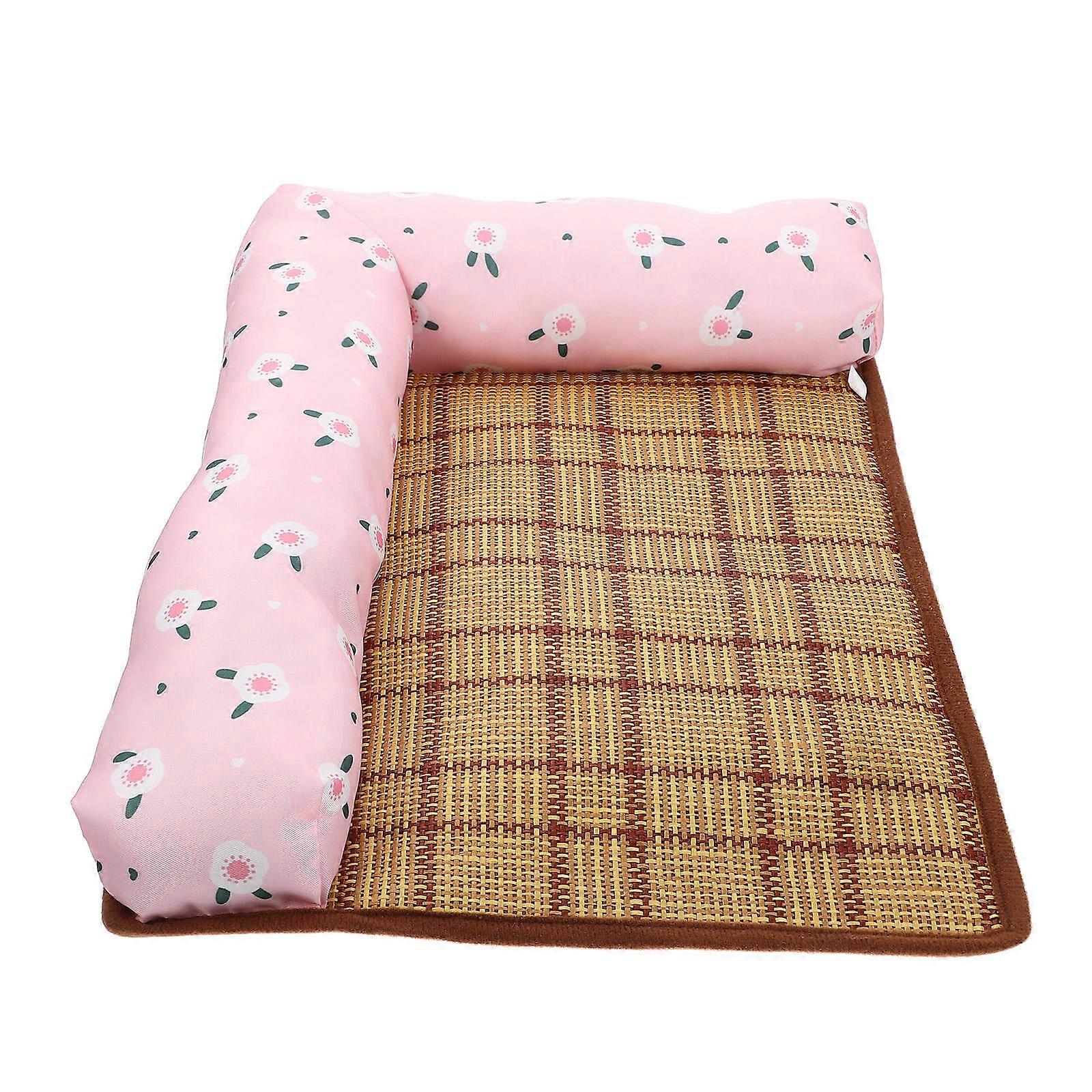Red Rattan Dog Bed Cooling Mat for Pets with Durable Cloth Edging and AntiSlip Design 28.0x21.0 Inches