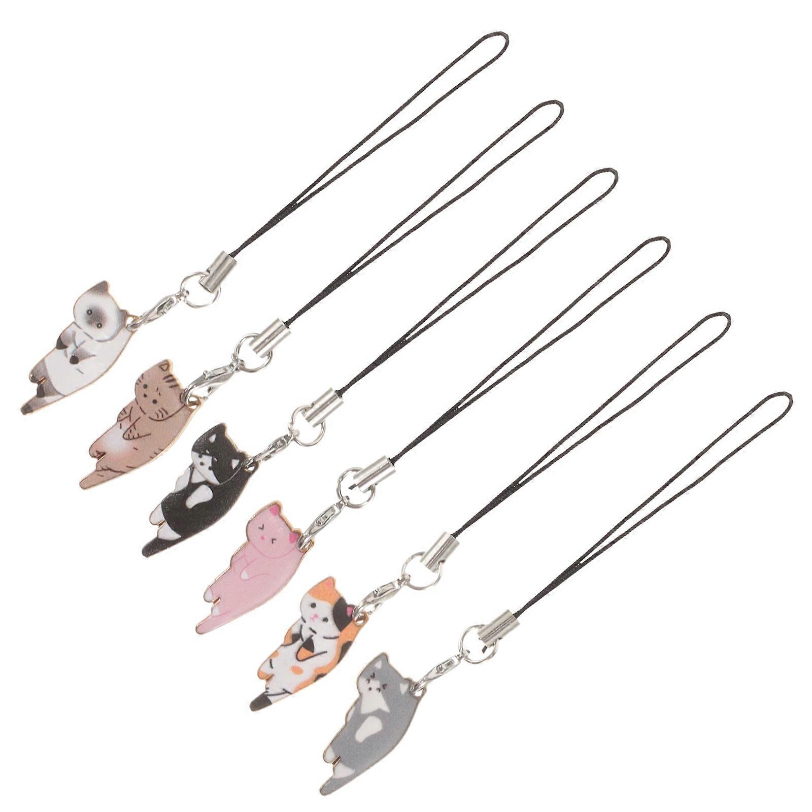 Creative Cat Shaped Keychain Pendants Ideal For Dance Parties Assorted Color 6Pcs
