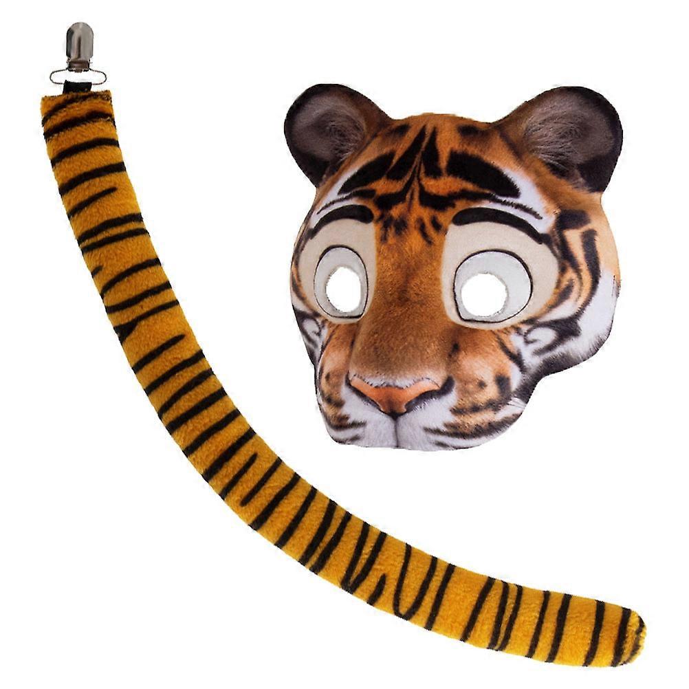Tiger Mask and Tail Costume Set Comfortable Design with Elastic Strap for Halloween, Carnival, and Cosplay Events