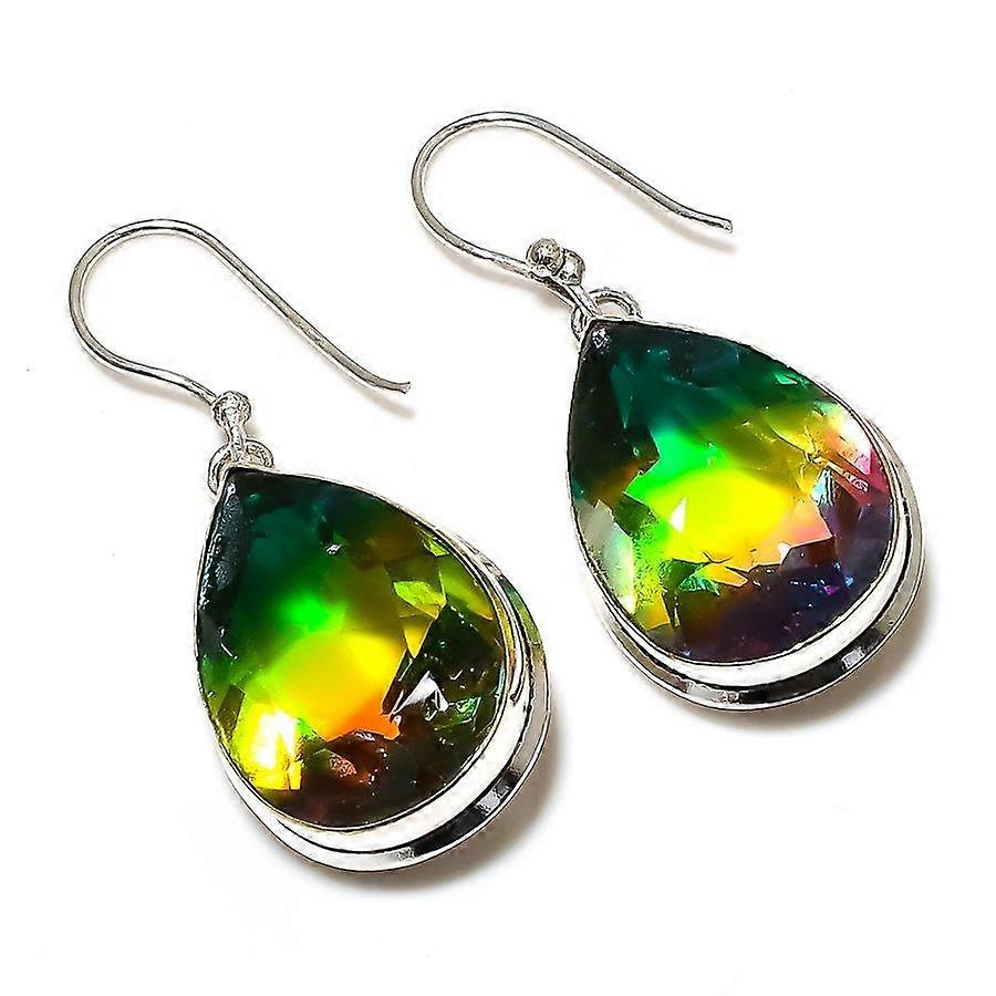 Natural Bi-Color Tourmaline Gemstone 925 Sterling Silver Earring 1.77" d8B05
