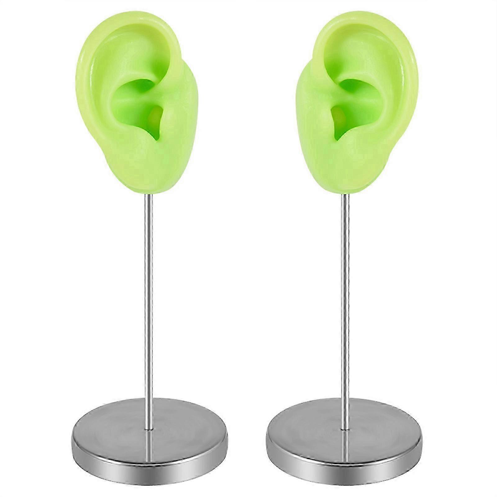 Soft Silicone Artificial Ear Model for Acupuncture Training, Left and Right Ear Mold, Practical Jewelry Display Props in Green
