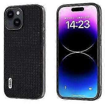 For iPhone 15 ABEEL Genuine Leather Luxury Black Edge Phone Case