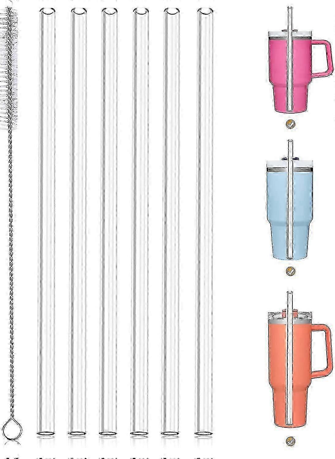スタンレー40オンス30オンスカップタンブラーの交換用ストロー-6個のストロー スタンレーアドベンチャートラベルタンブラーの交換用、カップクリーナー付きプラスチックストロー