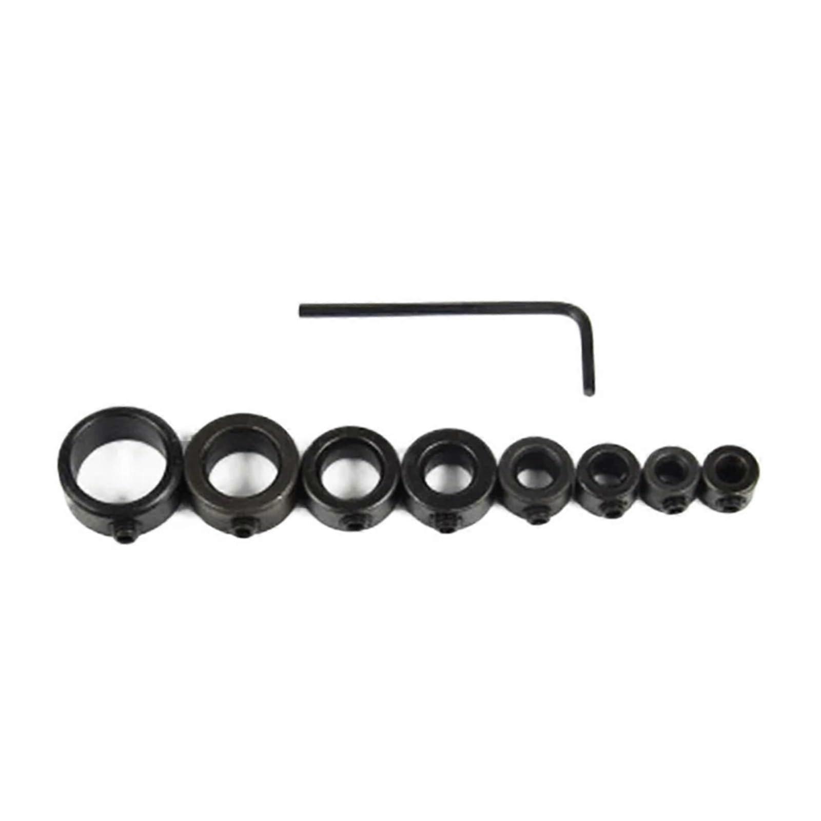 8 Piece Drill Shank Depth Stop Collar Set for 3-16mm Drill Bits, Adjustable Lock Stop Collar Tool for Precision Drilling