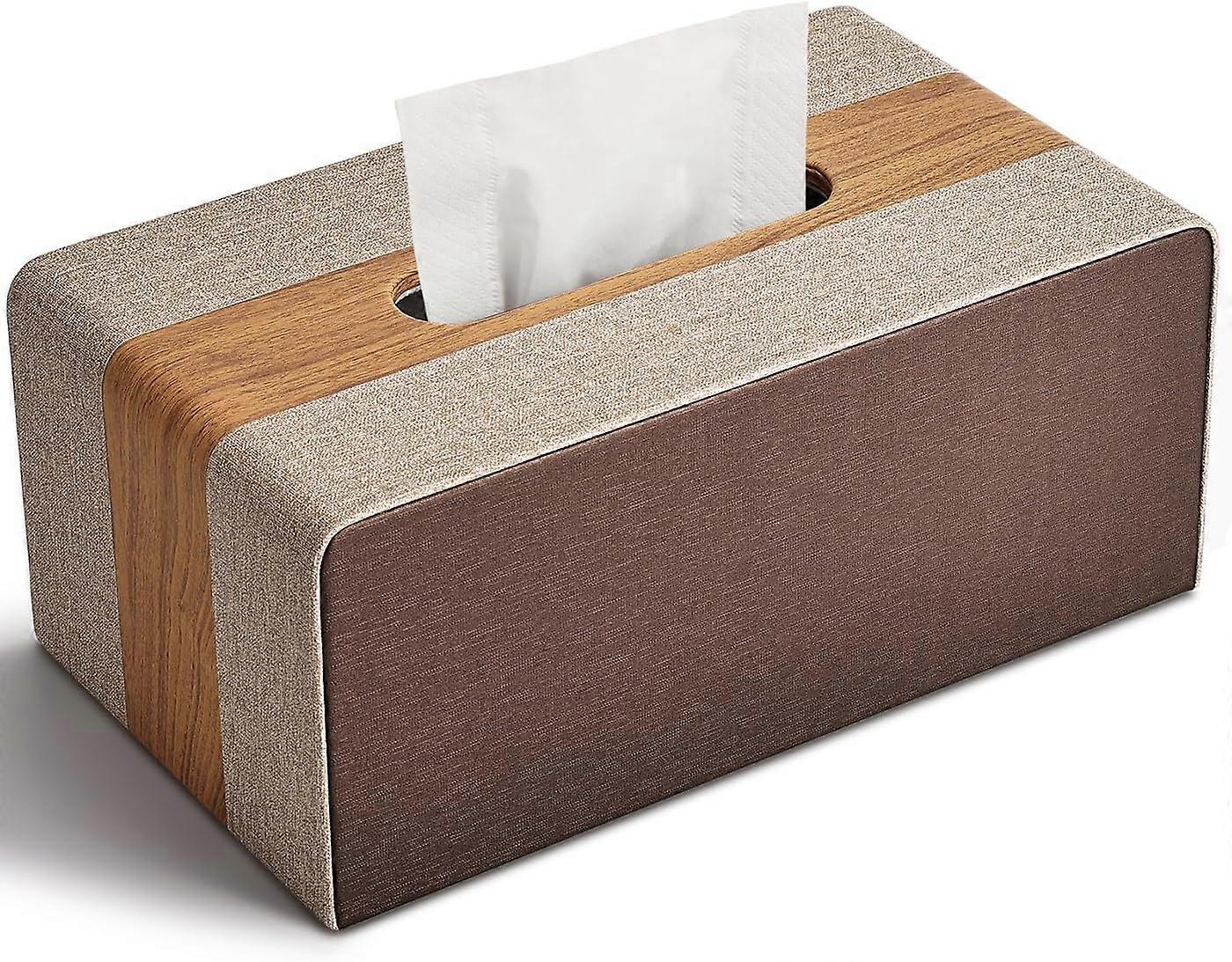 Rectangular tissue box leather handkerchief box (wood grain and brown)