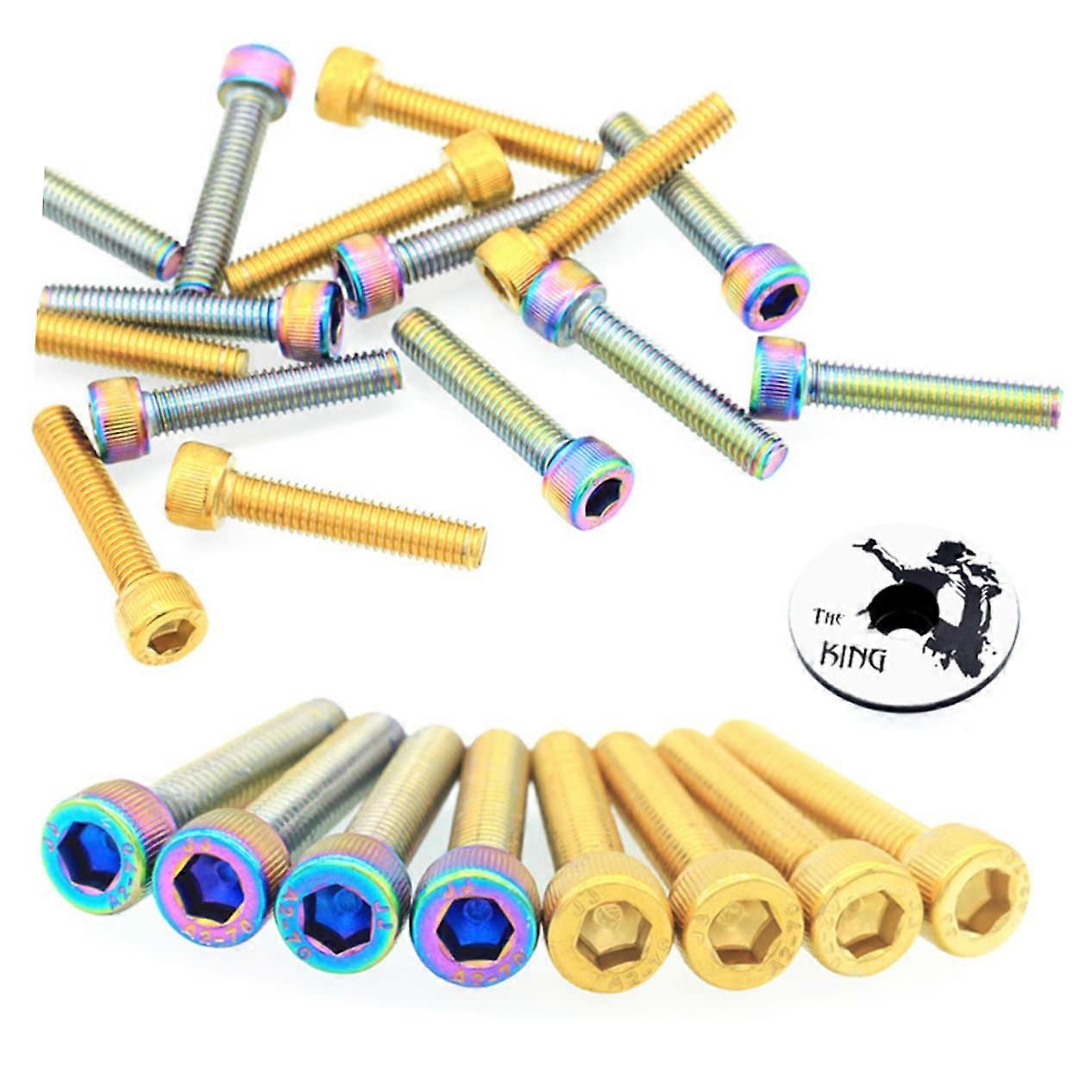 Bicycle Fork Cap Screws Set of 4 Gold-Plated 30 mm Headset Screws Lightweight Strong Compatible with Various Bikes