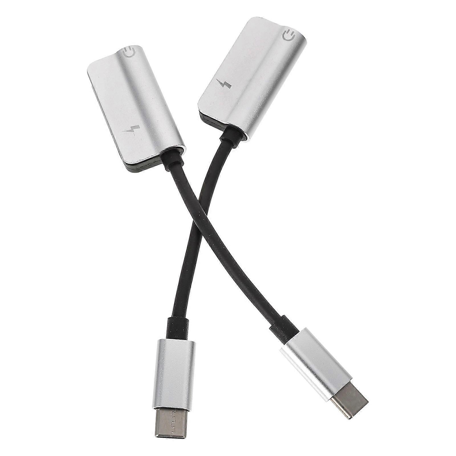 Type-C Headphone Audio Adapter 2-in-1 Headphone Adapter Converter for Business Travel Silver Tpe Alloy Material Plug and Play 2Pcs