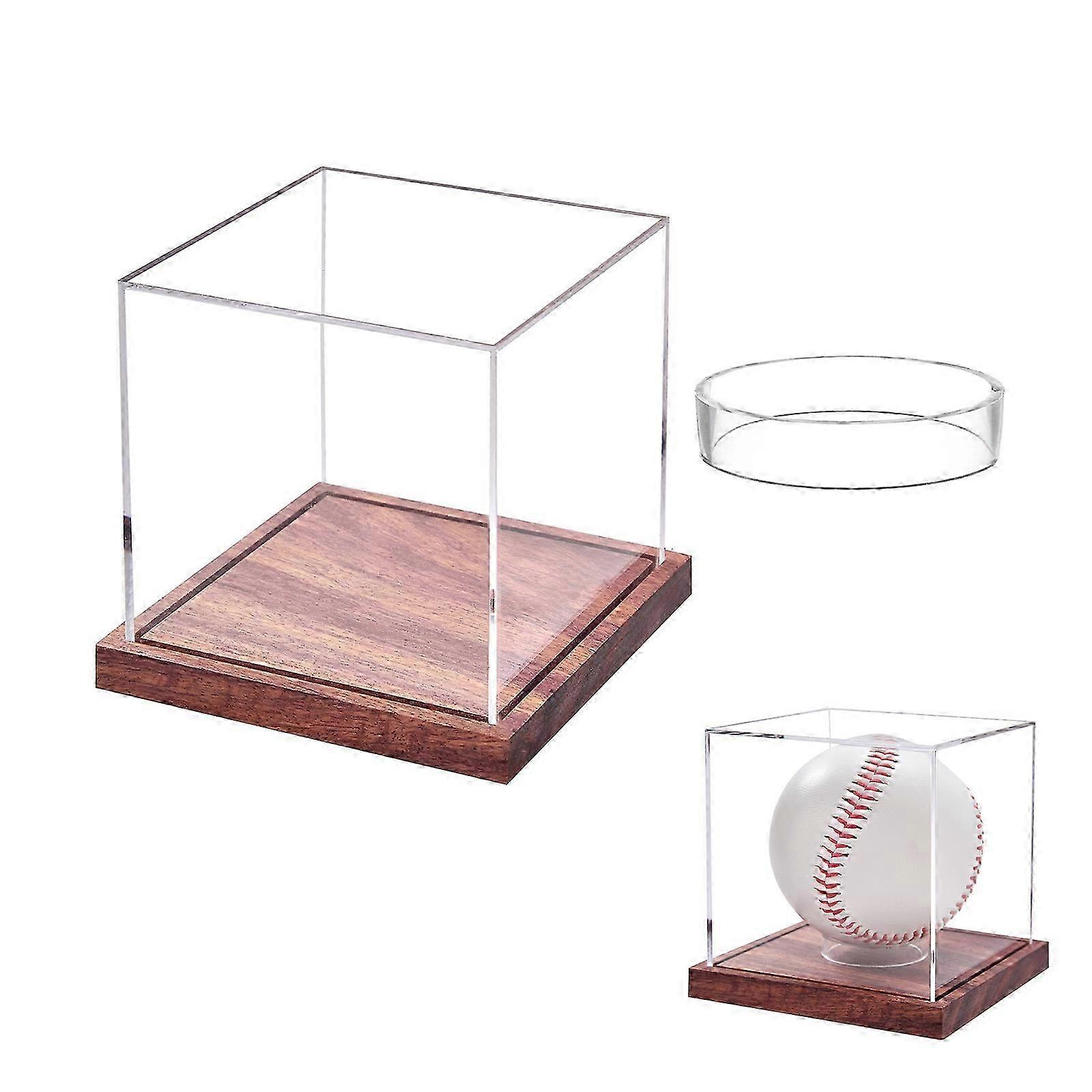 Baseball Display Case Acrylic Stand With Solid Wood Base Display Cubes Box For Single Ball Signature Protecting