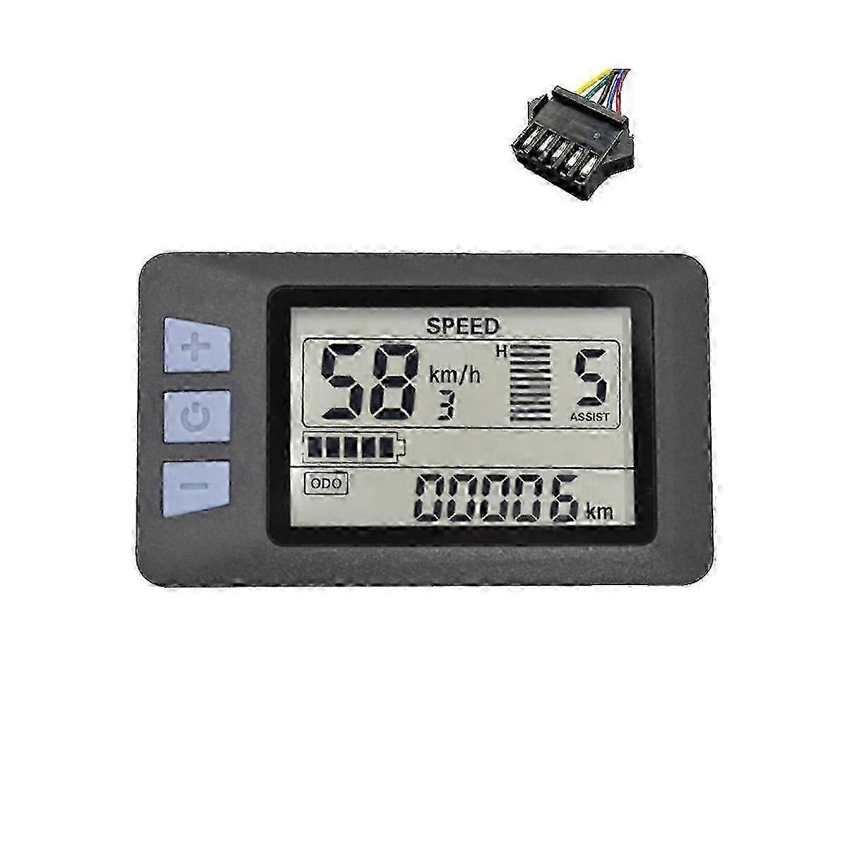 LCD Display Meter Dashboard for Electric Bike & Scooter, 24V-60V Panel with P3H SM Plug 5PIN Display Panel