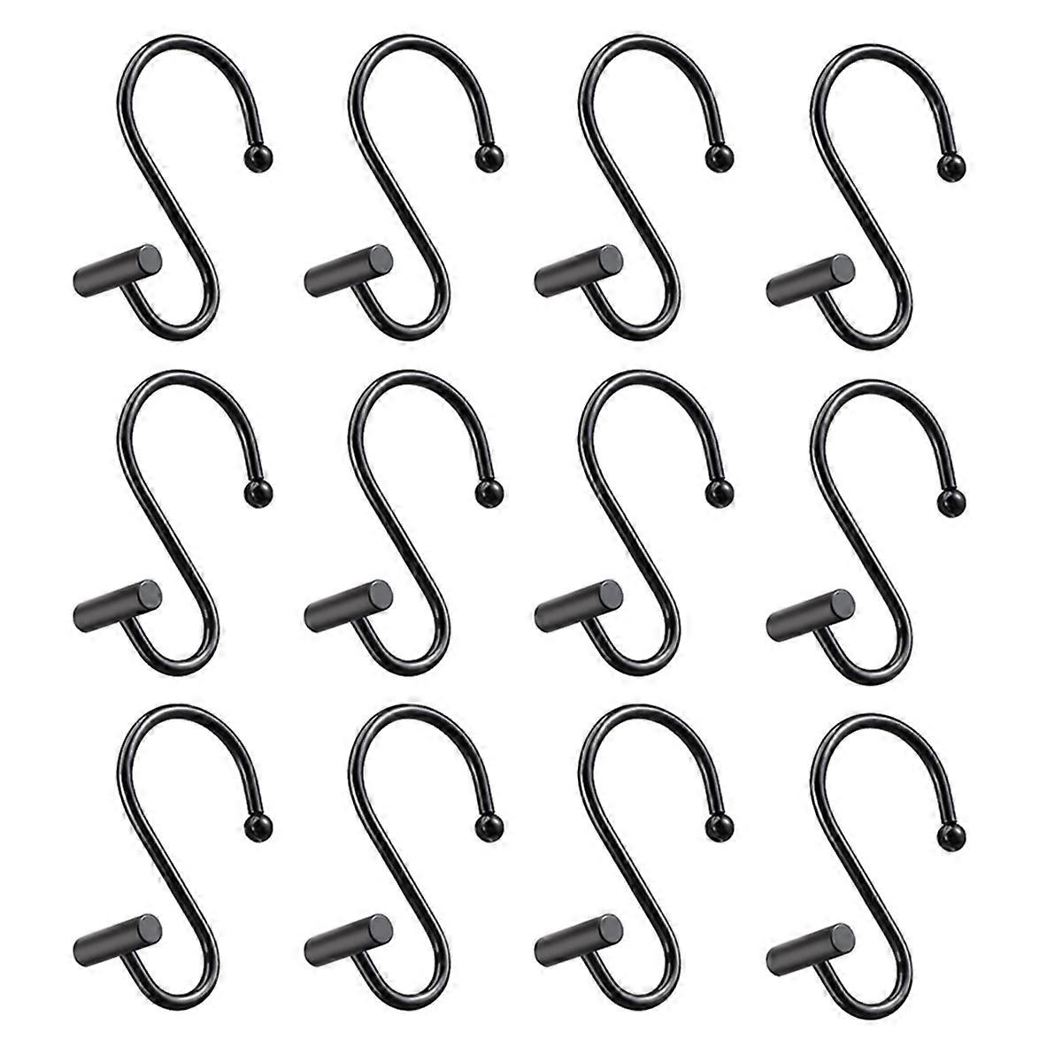 Black Shower Curtain Hooks 12 Pack S Hooks with T-Bar Design for Hanging,Elegant ,Install for Bathroom