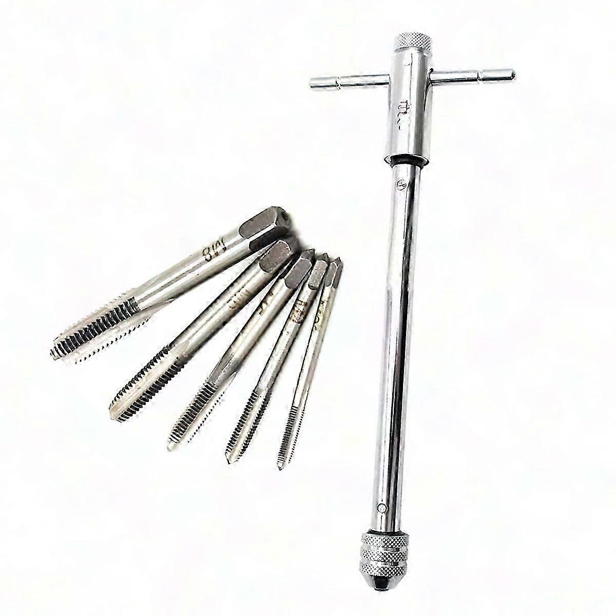 Adjustable Silver T-Handle Ratchet Tap Wrench for M3-M8 Metric Thread Taps (3mm-8mm)