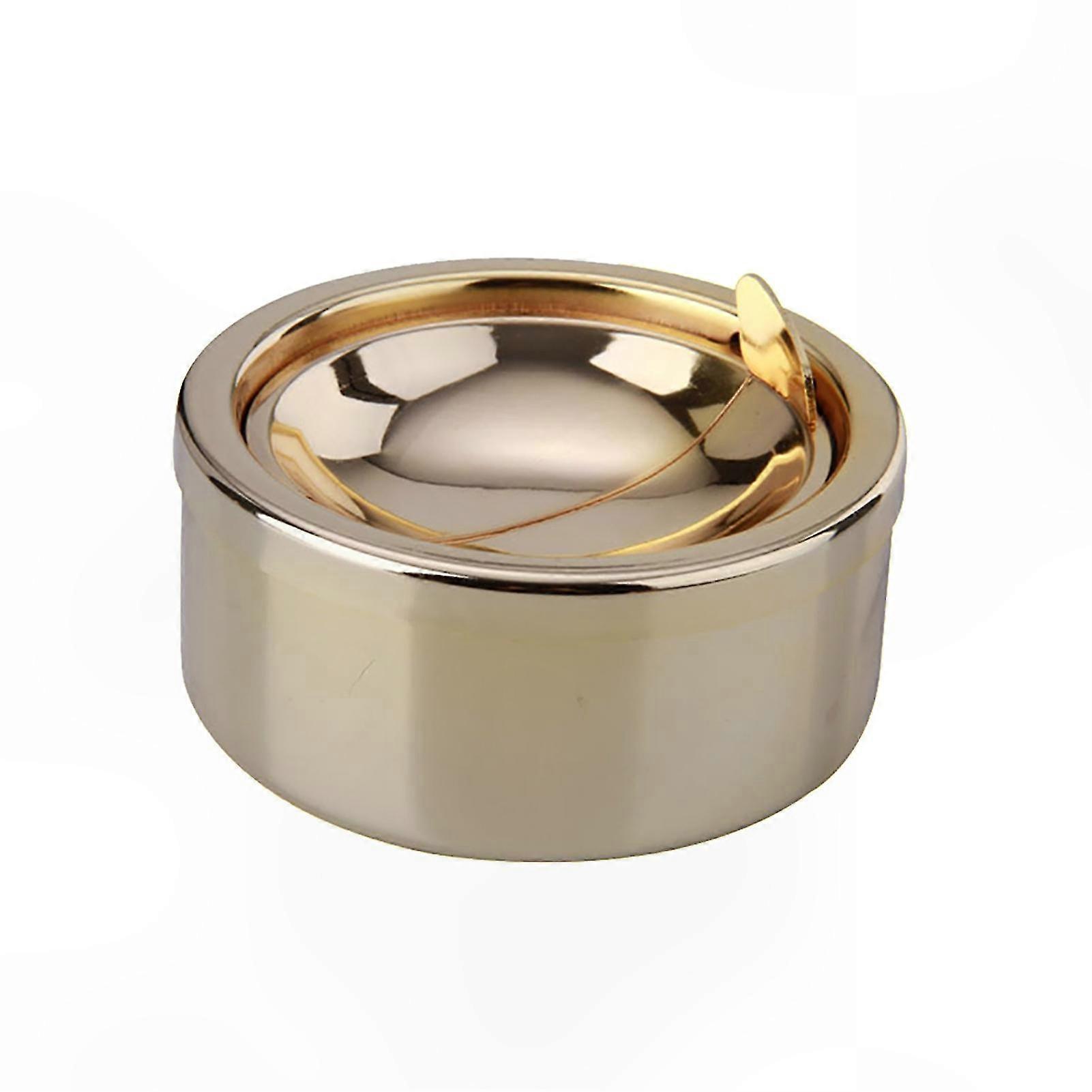 Windproof Round Metal Ashtray with Lid for Home Use Compact and Smokeless Design