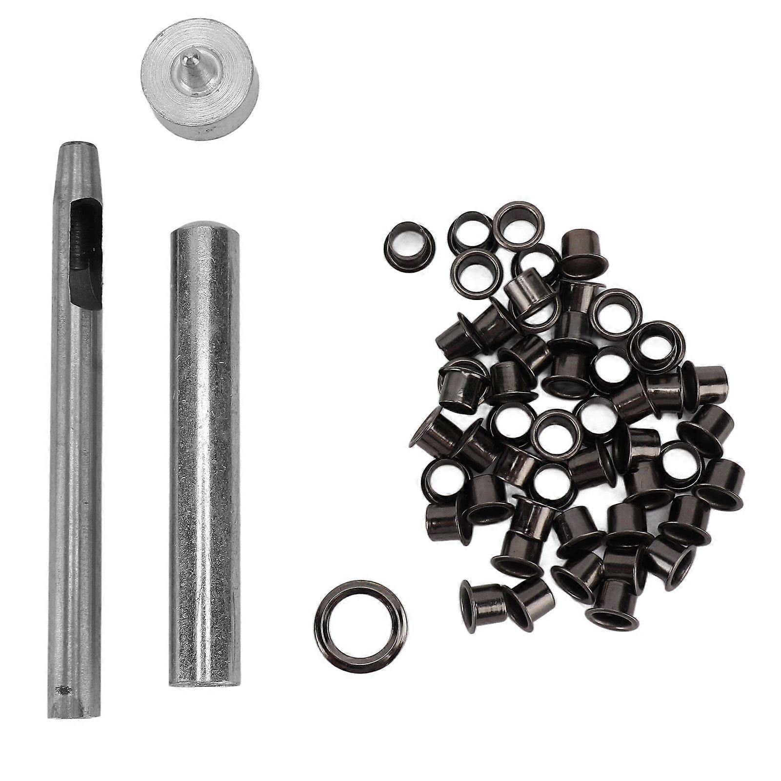 50Pcs Leather Rivet Iron Round Inner Hole Grommet with 3pcs Tools for DIY Crafting 6mm / 0.24in