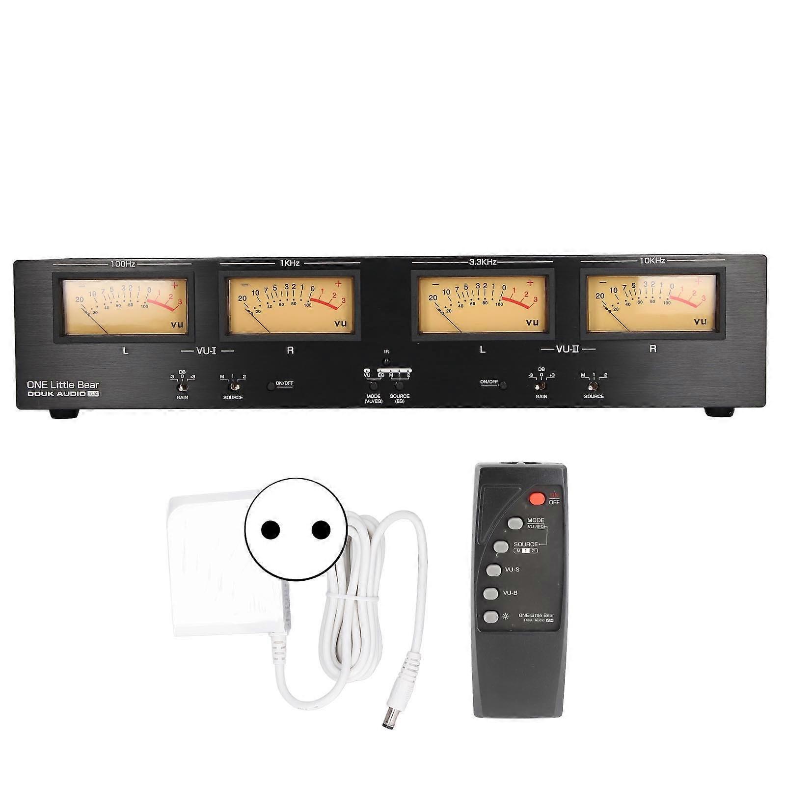 4-way VU meter, 3-level adjustable gain, XLR switching adapter, sound level indicator, EU plug