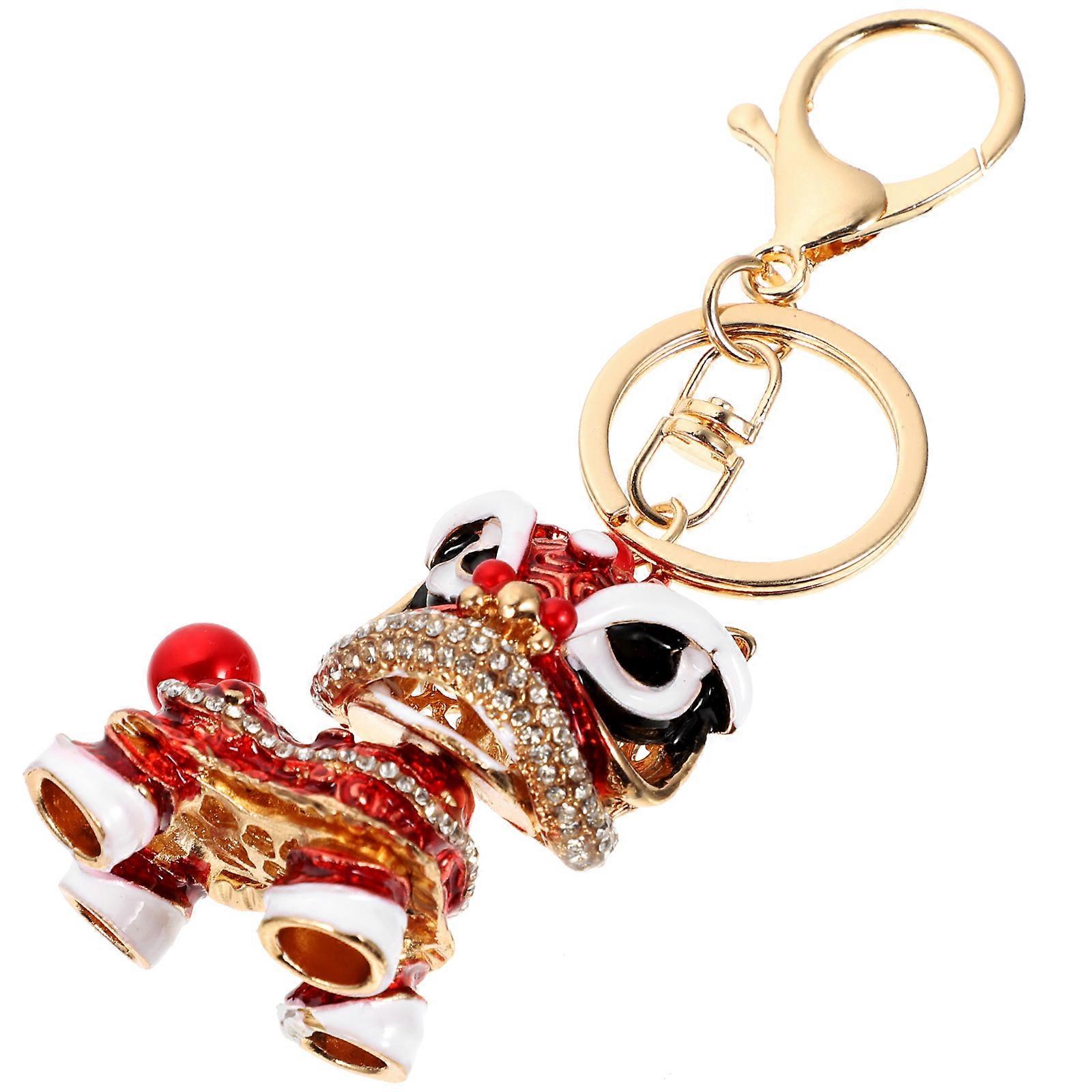 Keychain Lion Themed Pendant for Keys 2Pcs Red Chinese Lion Shape Decor