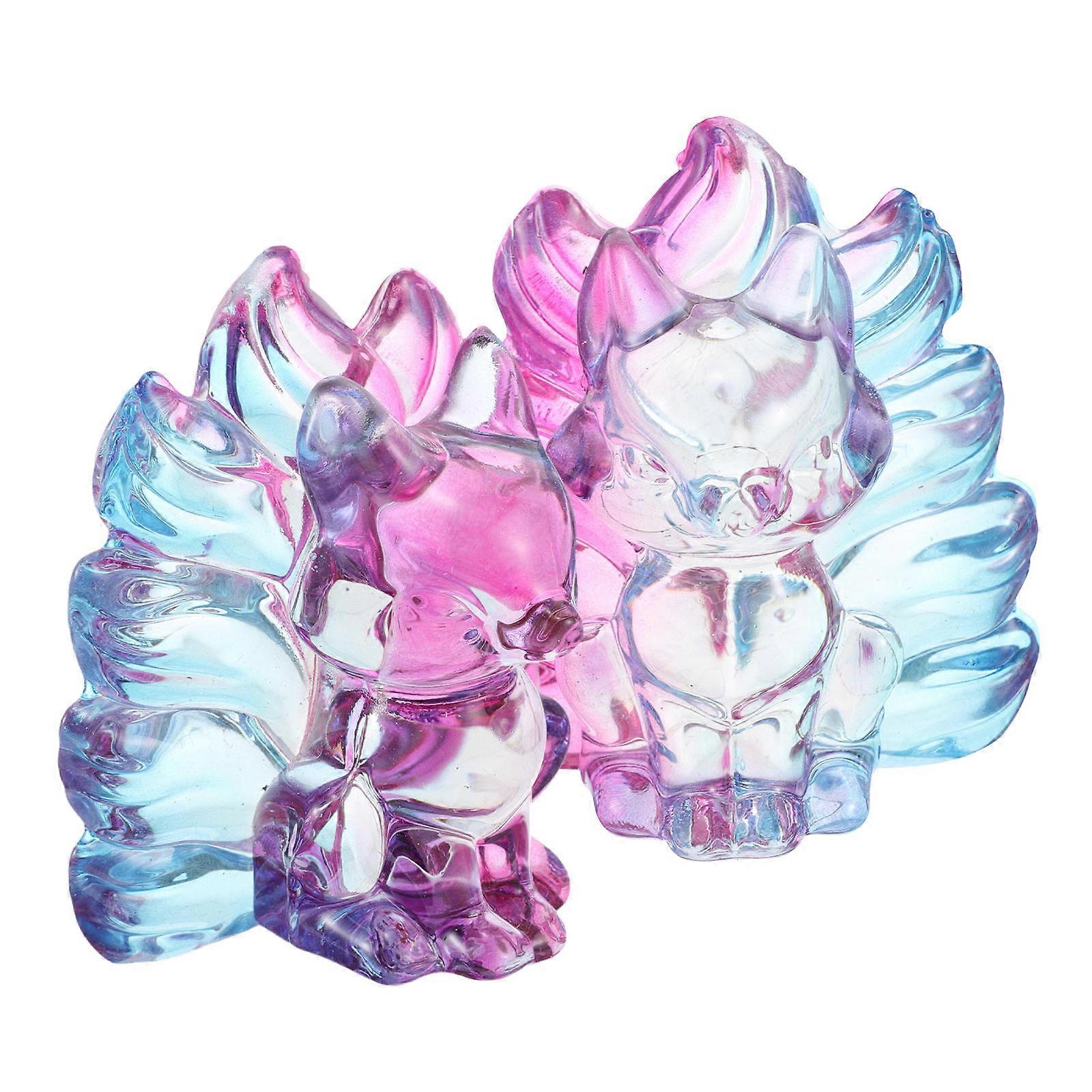 Hand Carved Crystal Fox Statue Nine-Tailed Fox Animal Sculpture Set 8Pcs