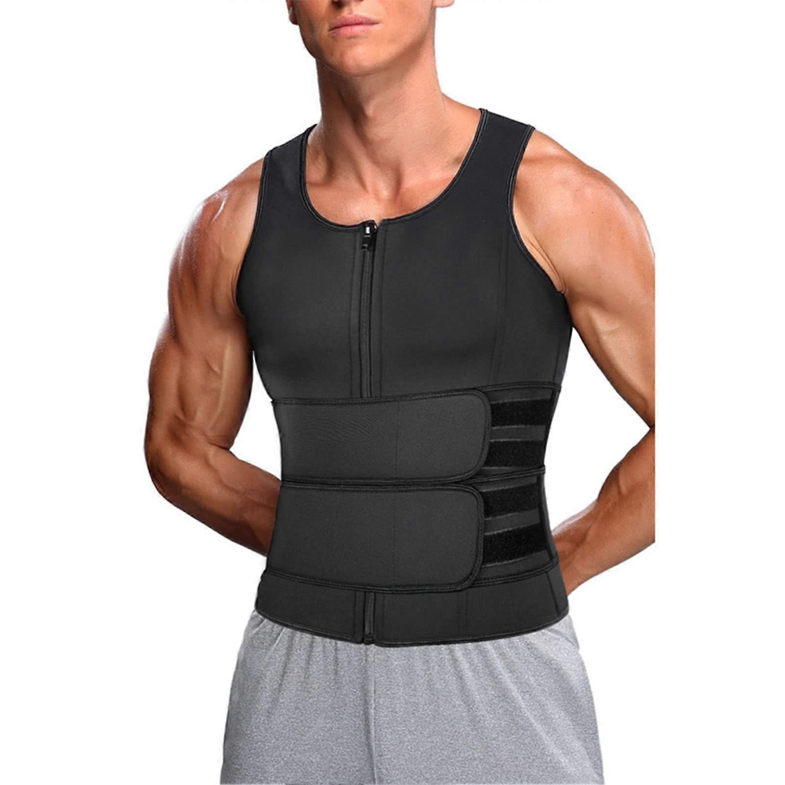 Body Shaping Sauna Vest For Men, Double Belt Waist Trainer, Soft Breathable Fabric, Size XXL
