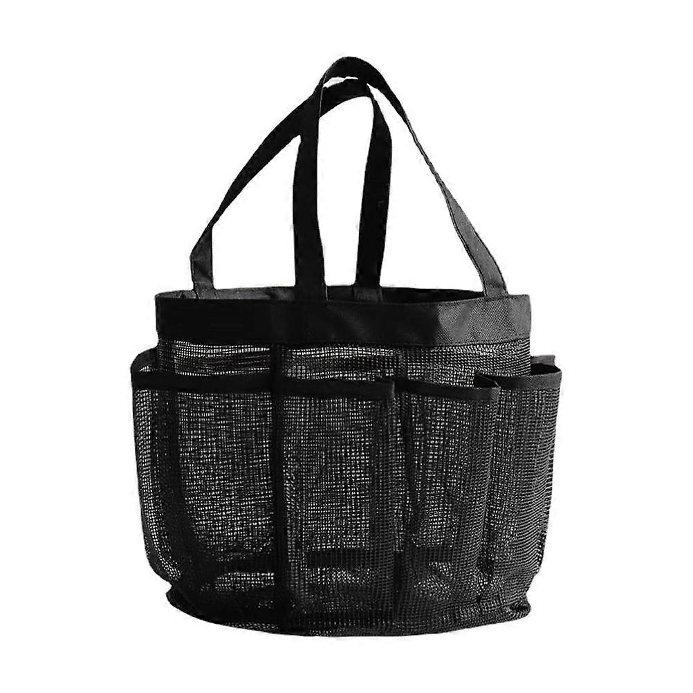 Black Multi-Pocket Beach Tote Bag for Storage Use 2Pcs Mesh Storage