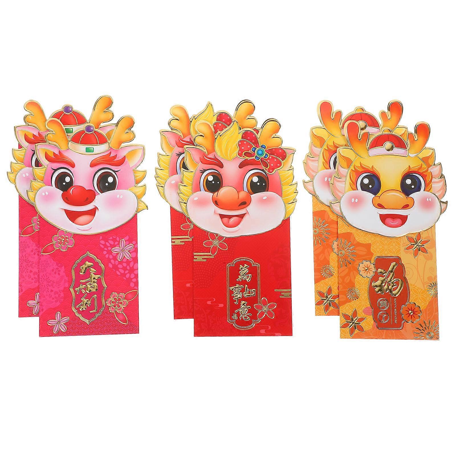Dragon Year Red Envelopes Paper 6Pcs for New Year Money Storage