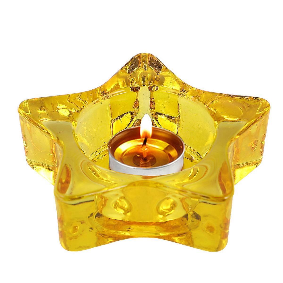 Romantic Candle Holder Pentagram Candlestick Cup 4Pcs Yellow Set